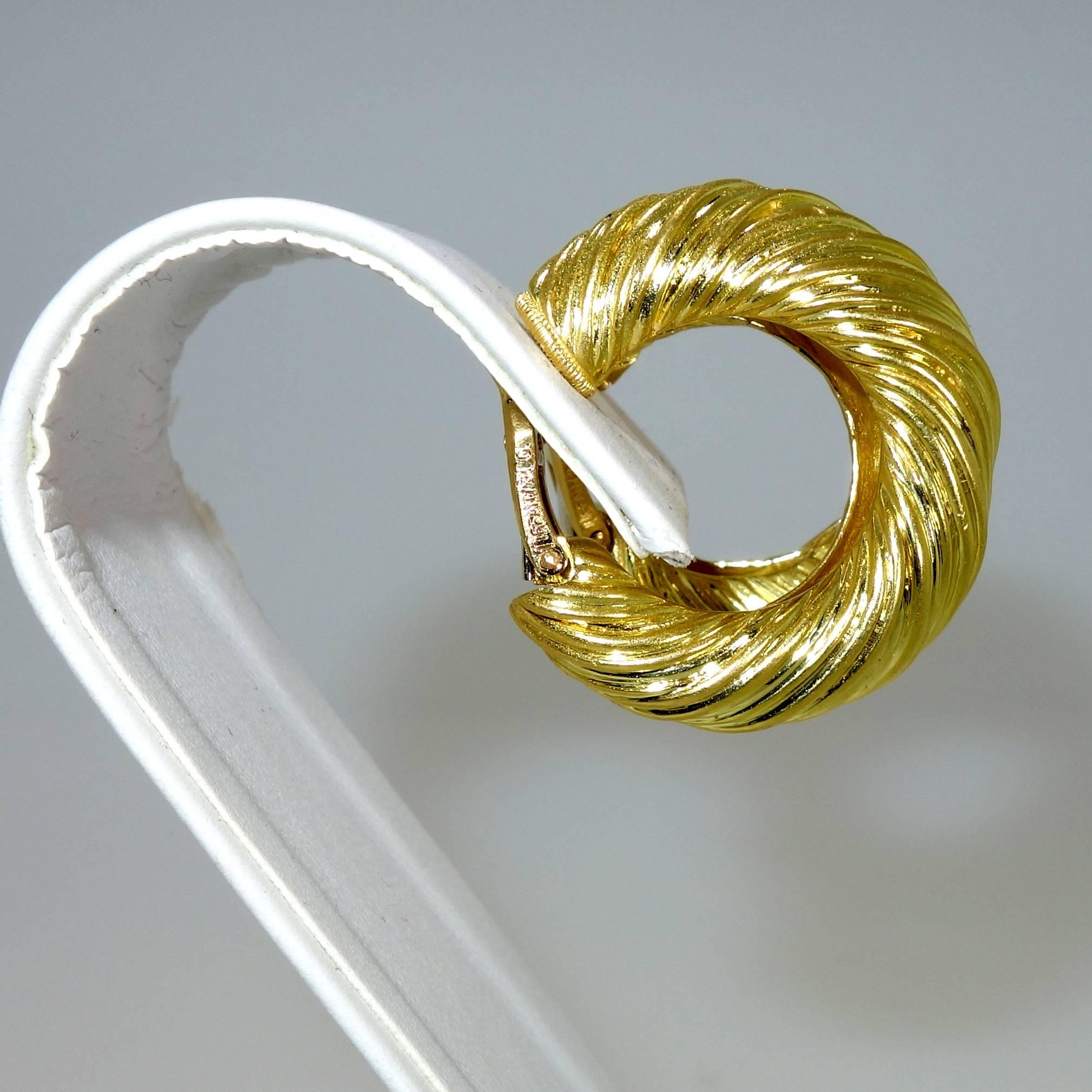Tiffany & Co. France Stylized Gold Hoop Earrings 2