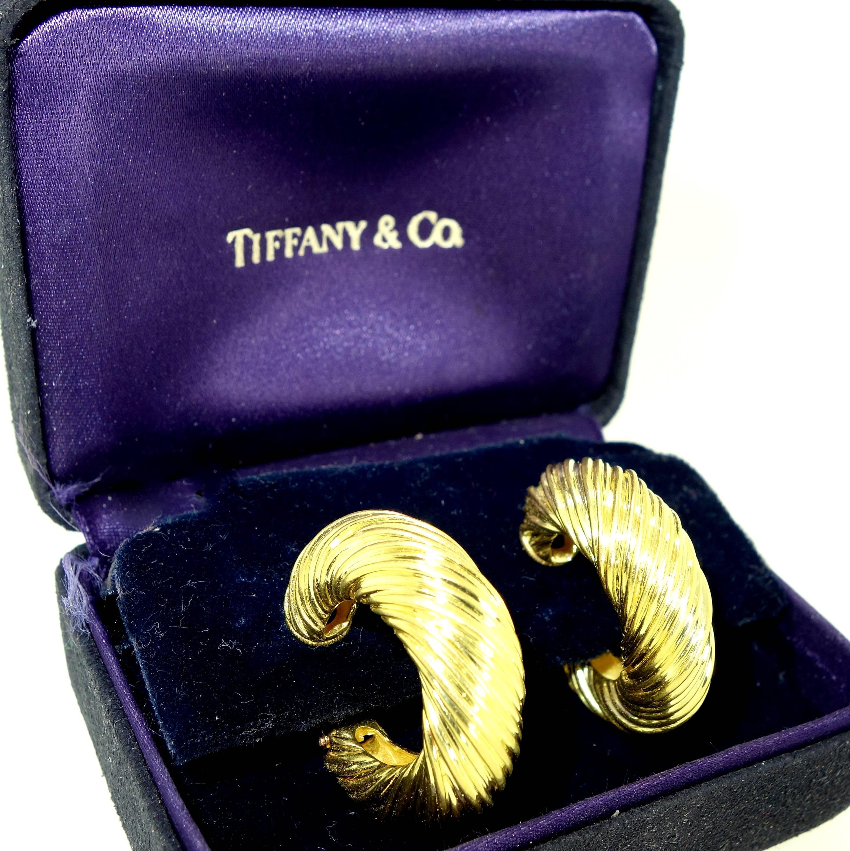 Tiffany & Co. France Stylized Gold Hoop Earrings 3