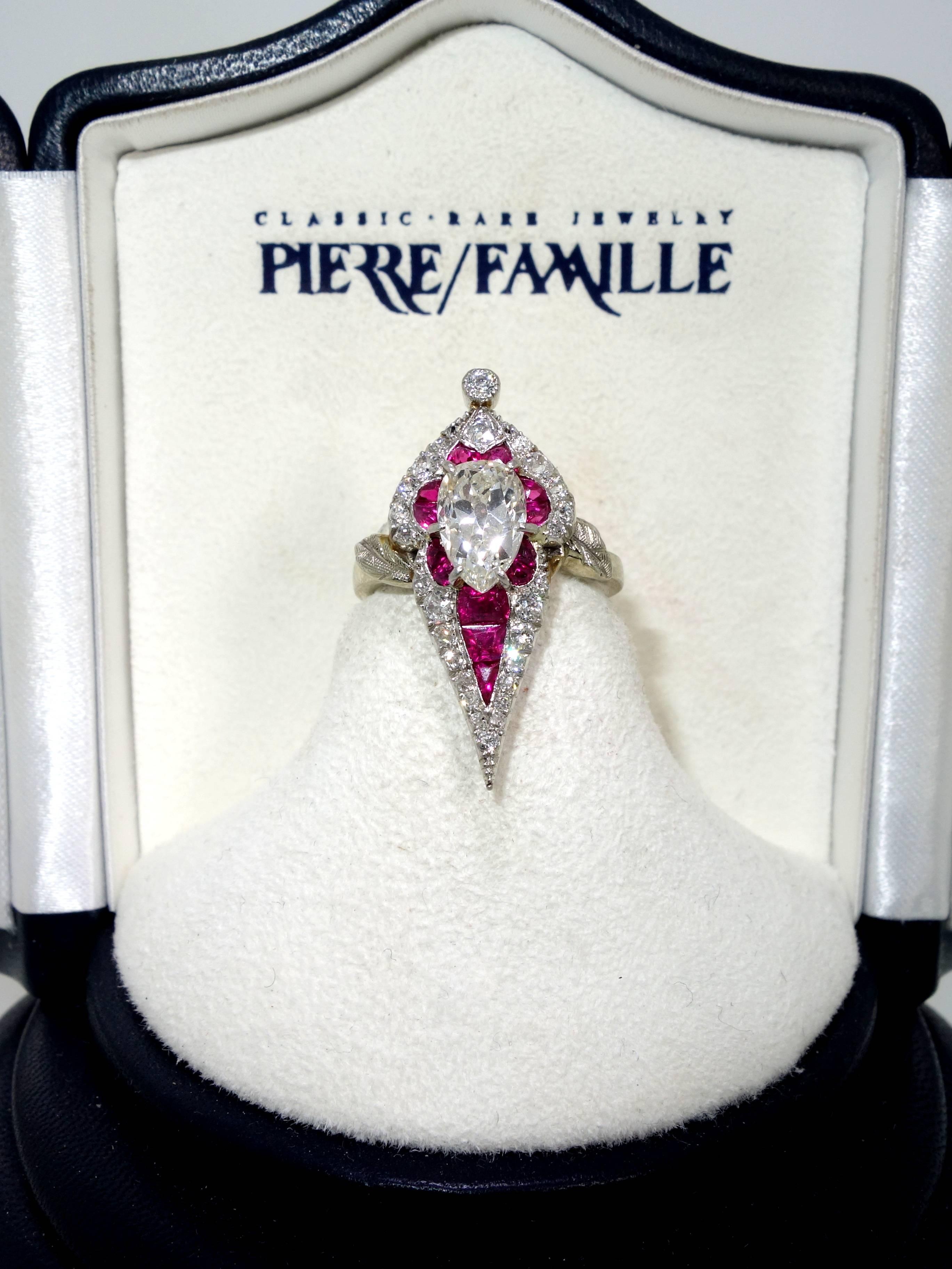 Art Deco Burma Ruby Diamond Platinum Ring In Good Condition In Aspen, CO