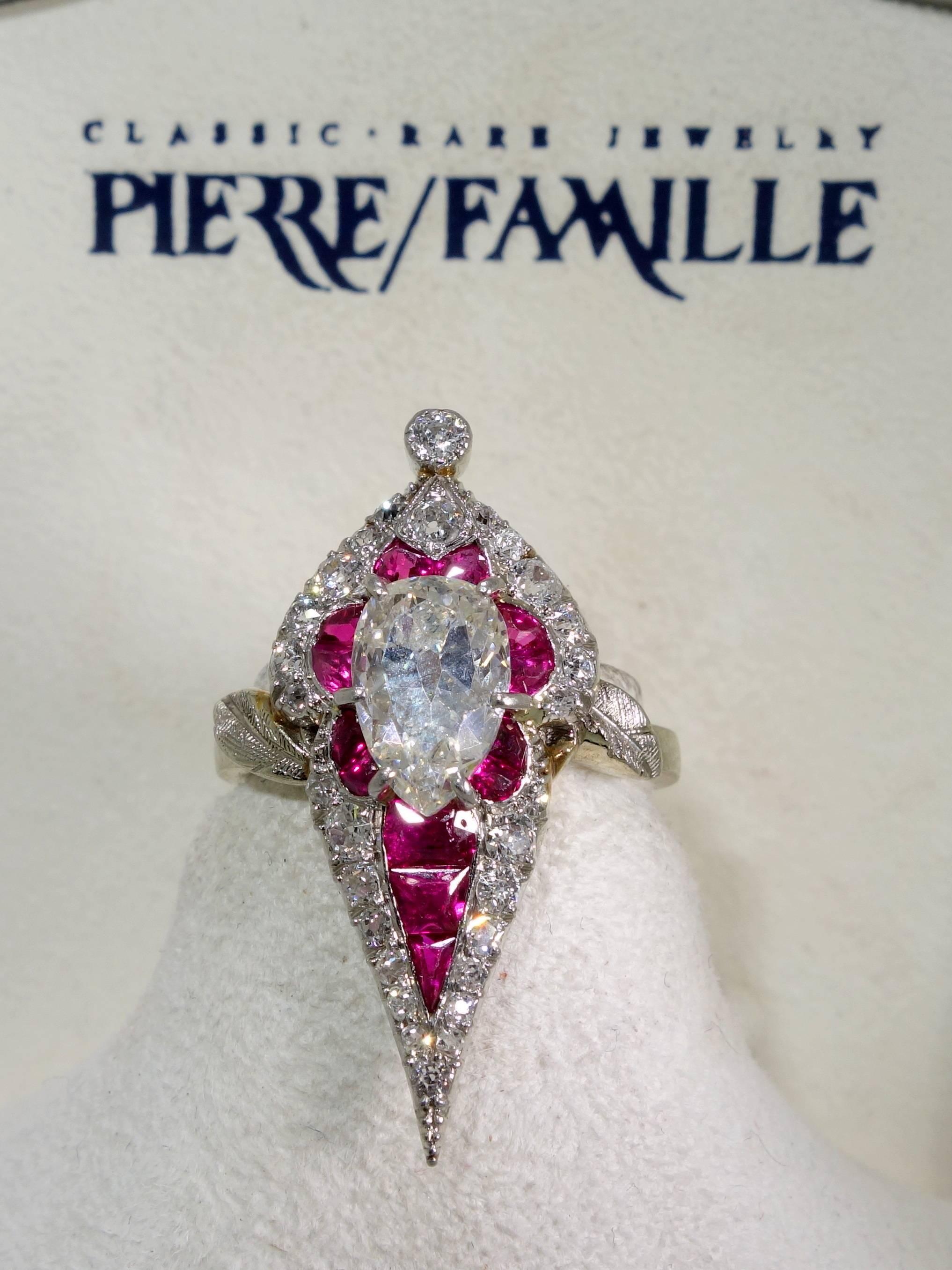 Art Deco Burma Rubin Diamant Platin Ring Damen