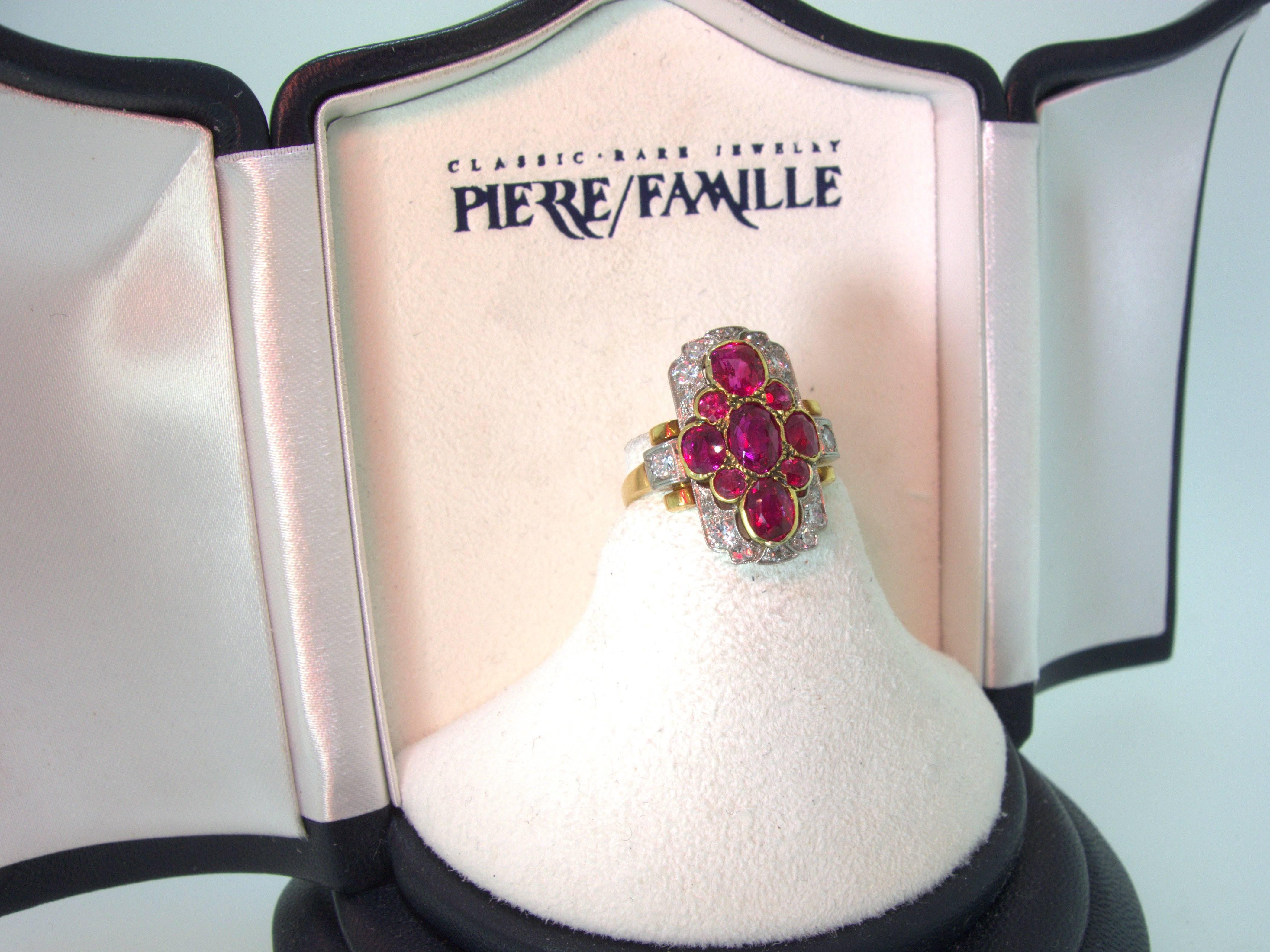 1900 Antique Burma Ruby Diamond Gold Platinum Ring In Good Condition In Aspen, CO