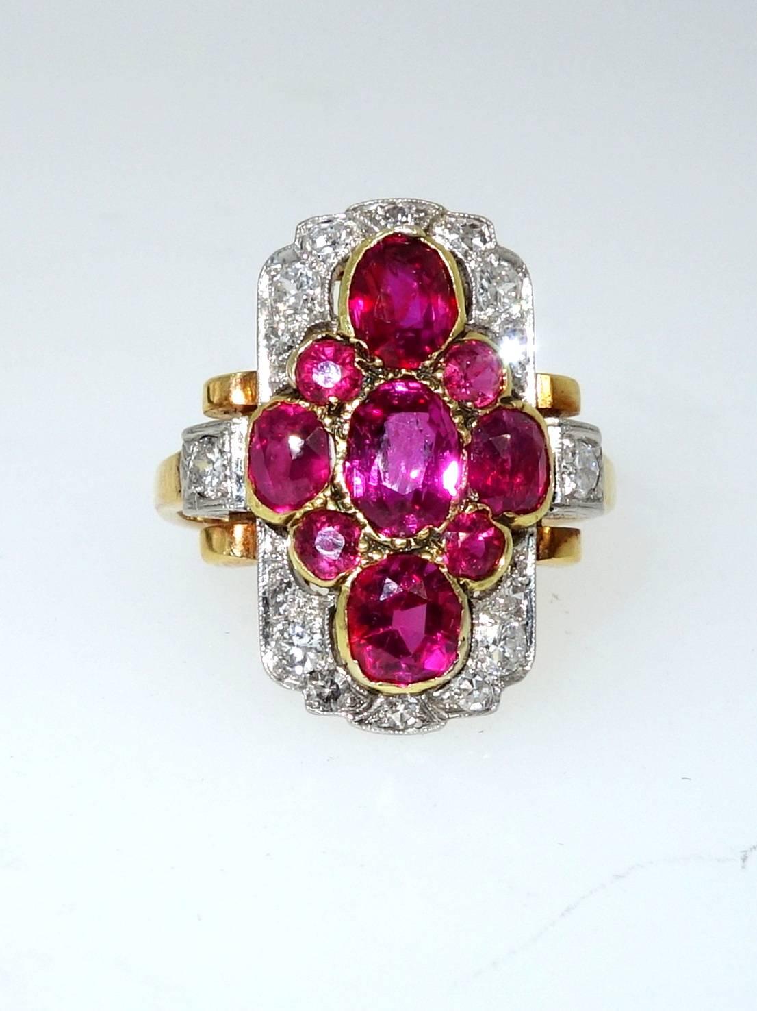 1900 Antique Burma Ruby Diamond Gold Platinum Ring 4