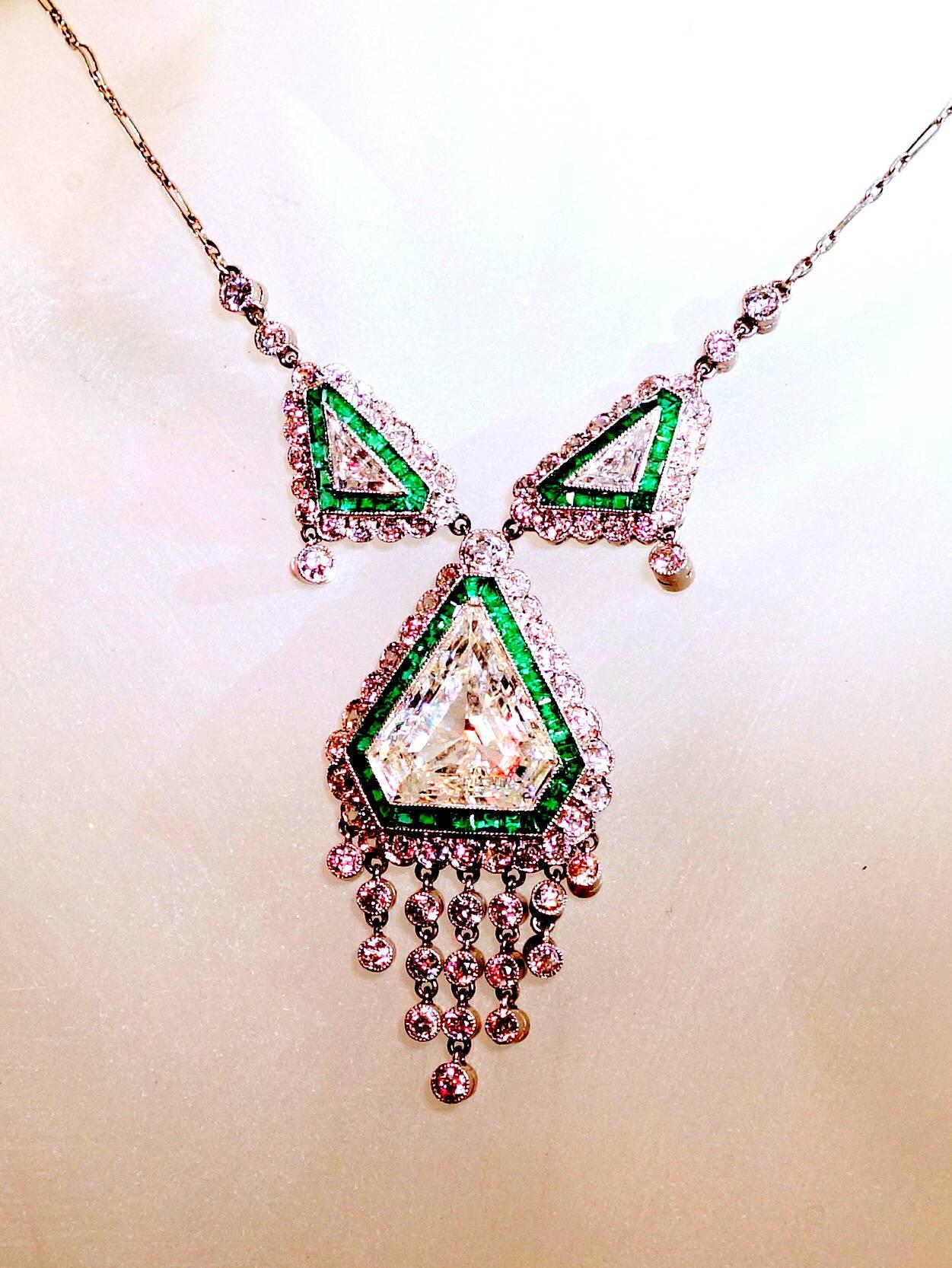 Art Deco Emerald Diamond Platinum Necklace 6