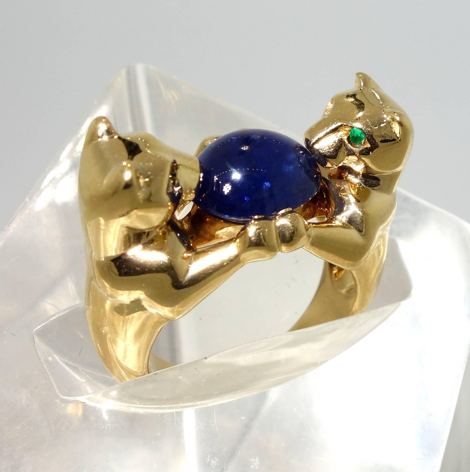 Contemporary Cartier Burma Sapphire Emerald Gold Ring
