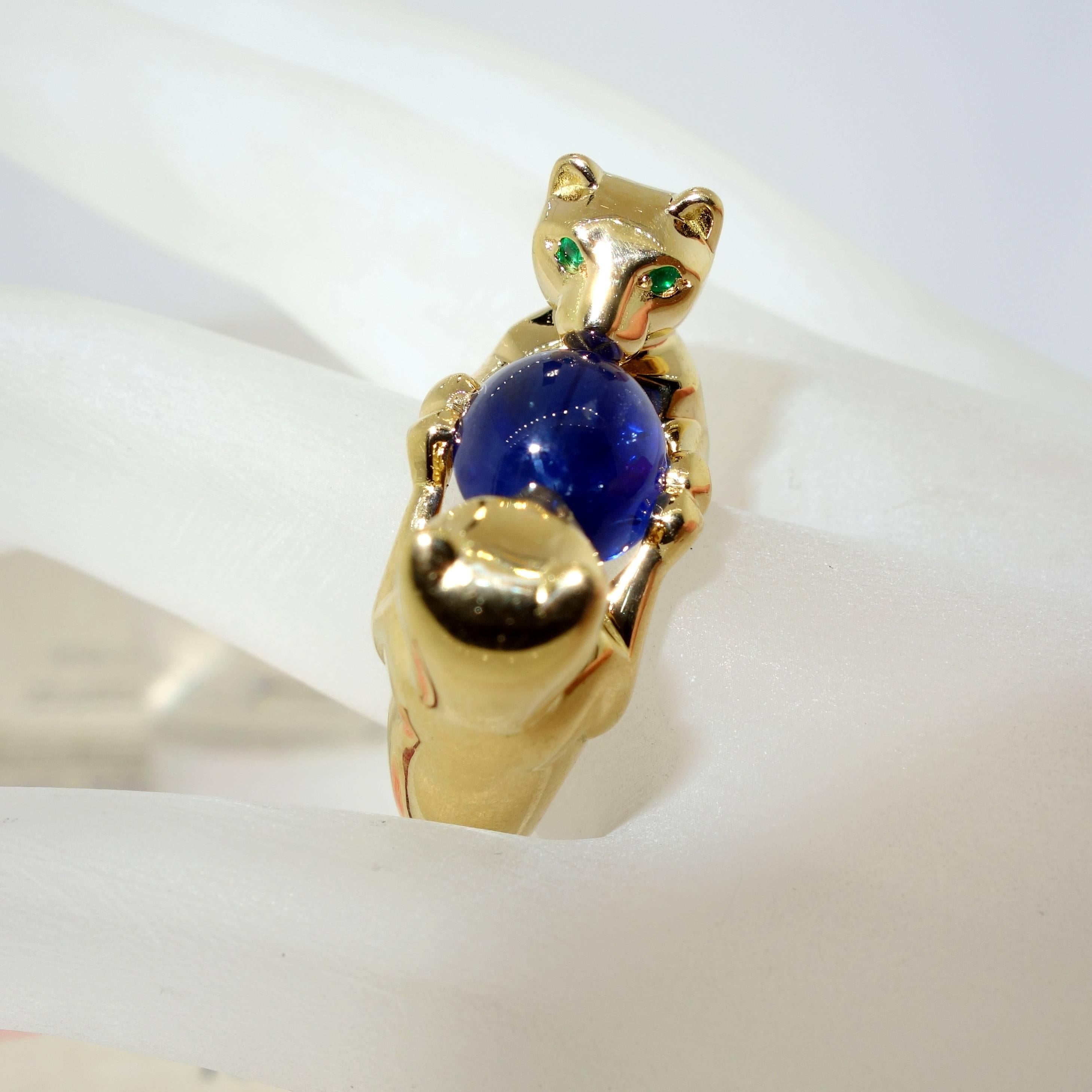 Cartier Burma Sapphire Emerald Gold Ring In Excellent Condition In Aspen, CO