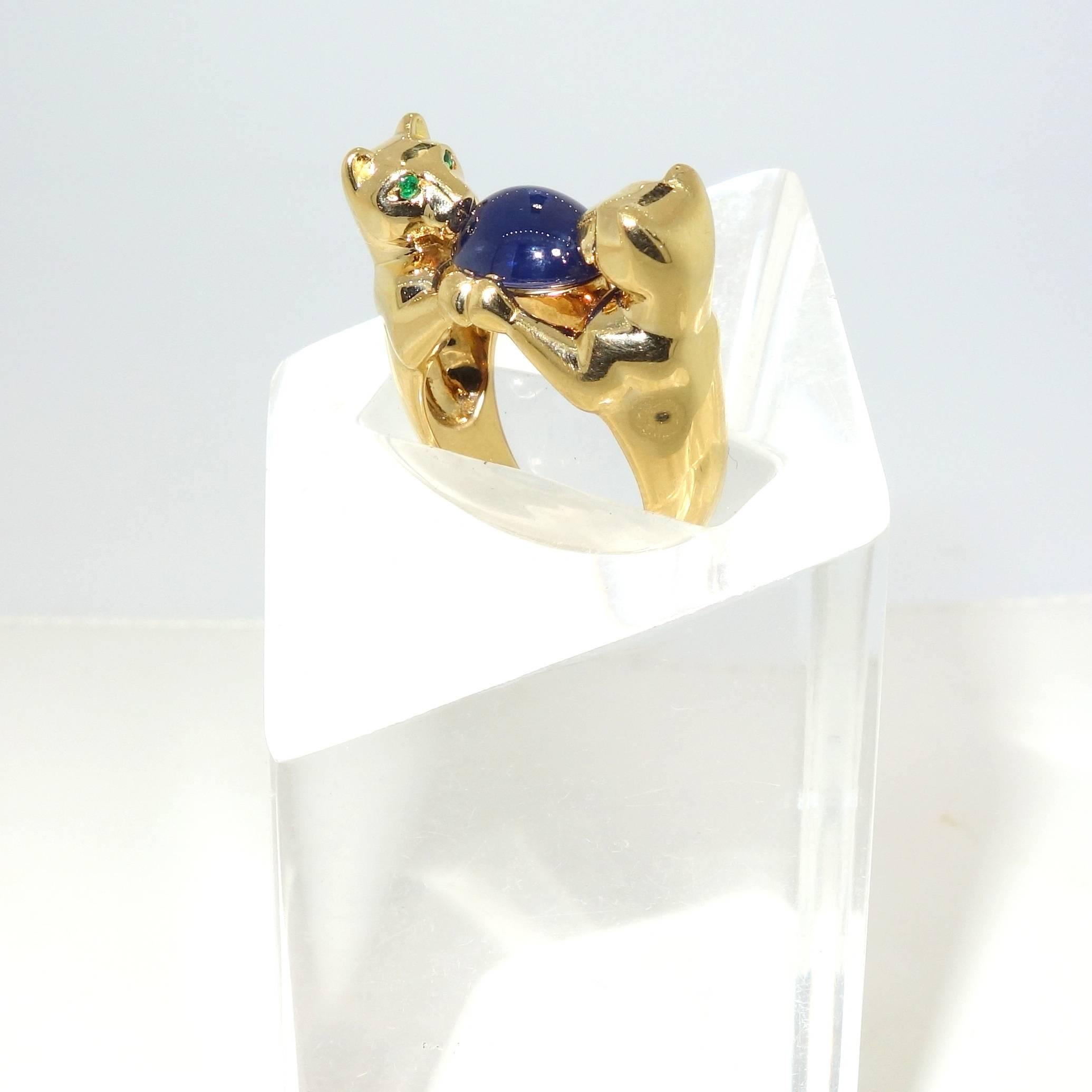 Women's Cartier Burma Sapphire Emerald Gold Ring