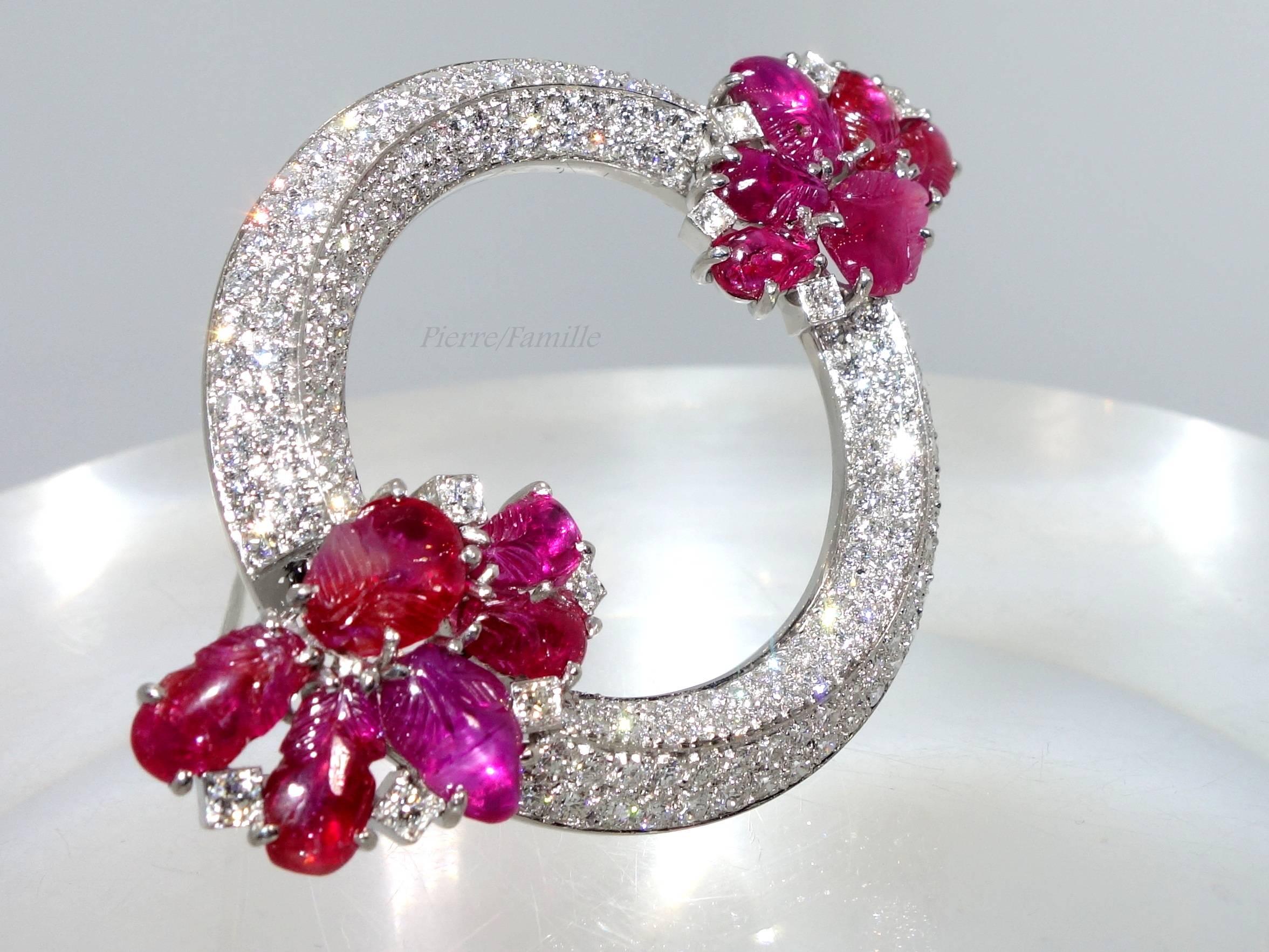 1930s Art Deco Burma Ruby Diamond Gold Brooch and Earrings 3