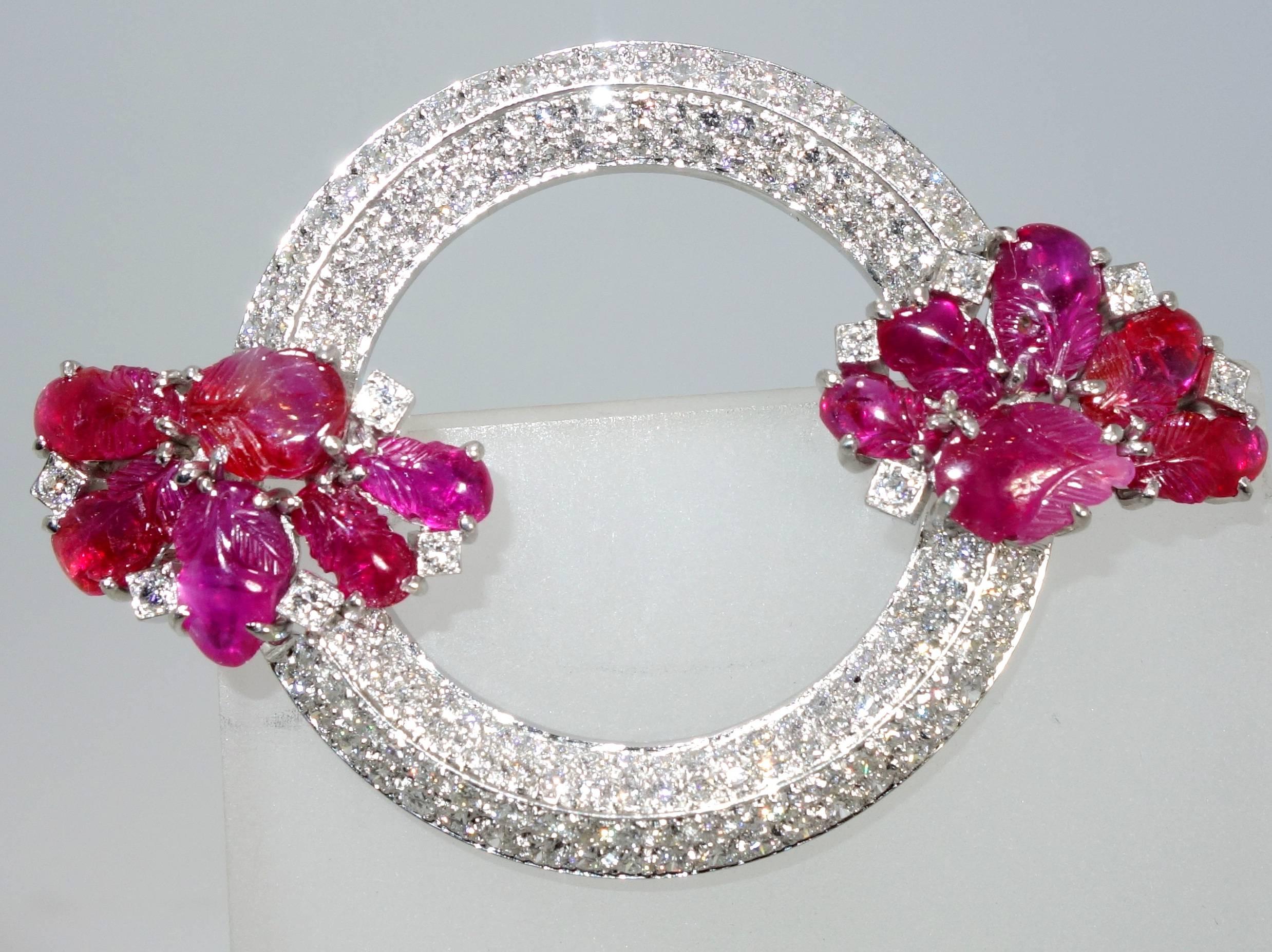 1930s Art Deco Burma Ruby Diamond Gold Brooch and Earrings 5