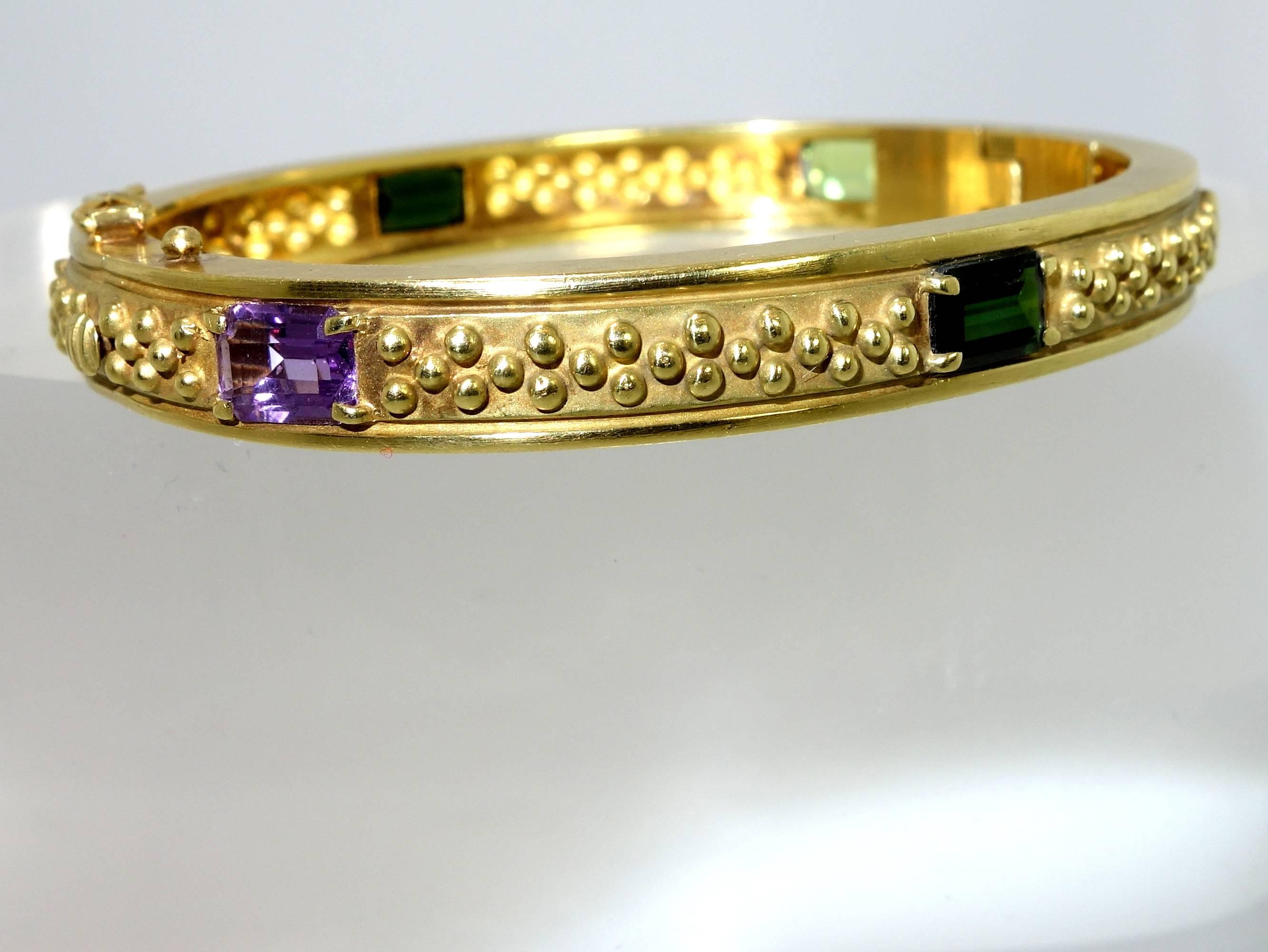 Contemporary Multicolor Stone Gold Bangle Bracelet