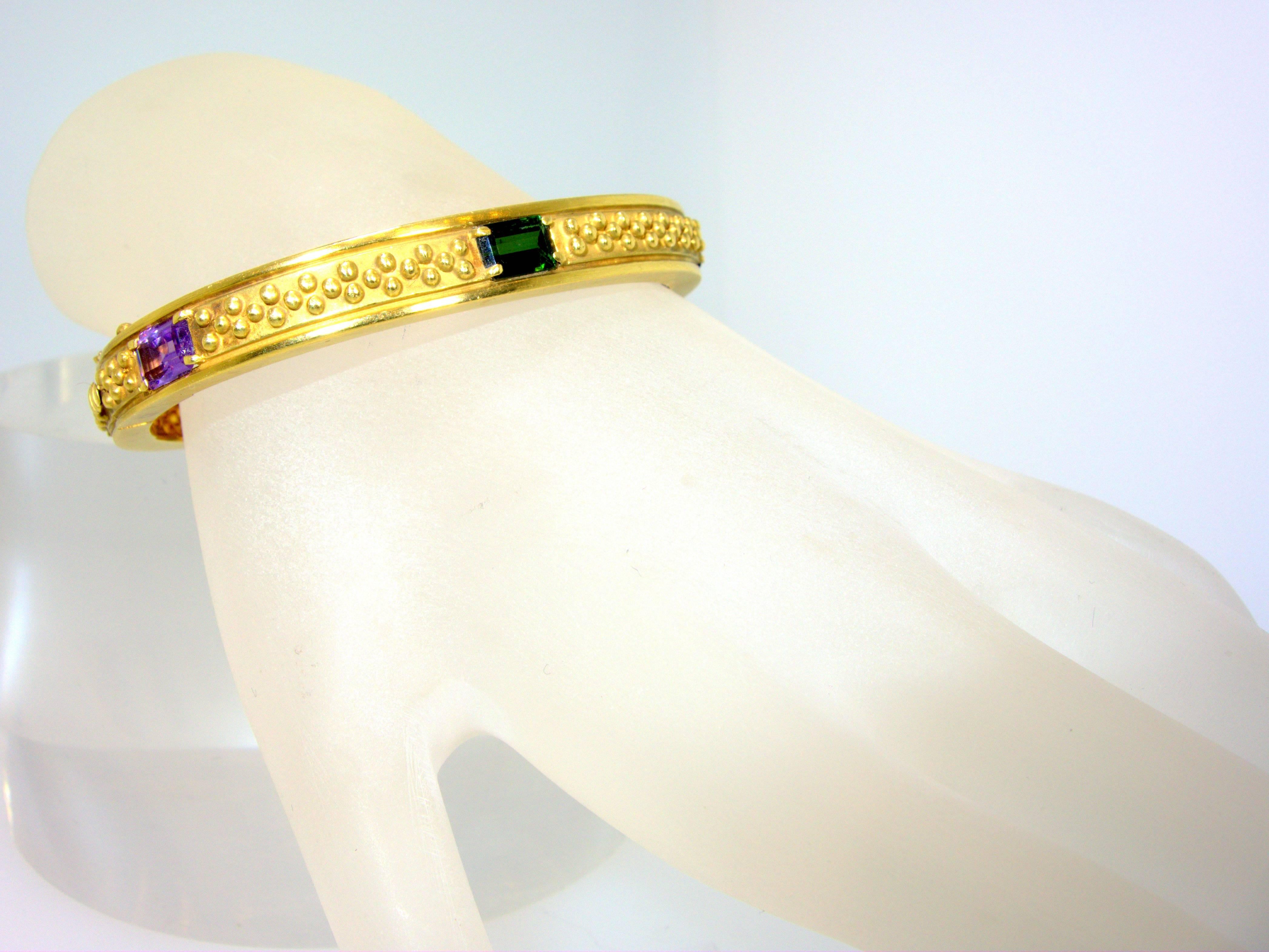 Multicolor Stone Gold Bangle Bracelet In Excellent Condition In Aspen, CO