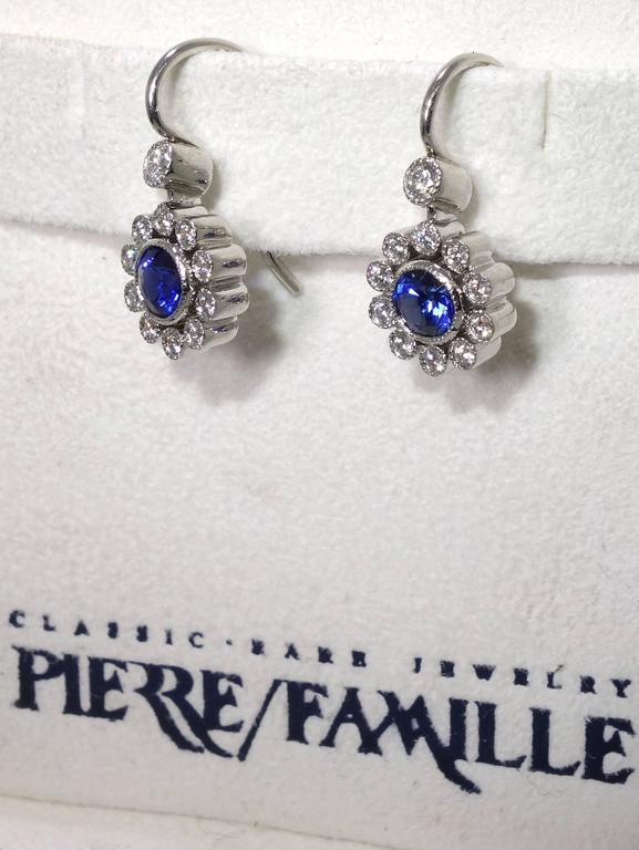 Tiffany and Co. Sapphire Diamond Platinum Earrings at 1stDibs