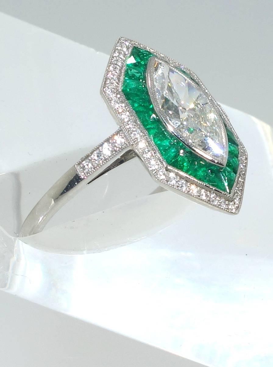 Contemporary 1.36 Carat GIA Certified Diamond Emerald Platinum Ring