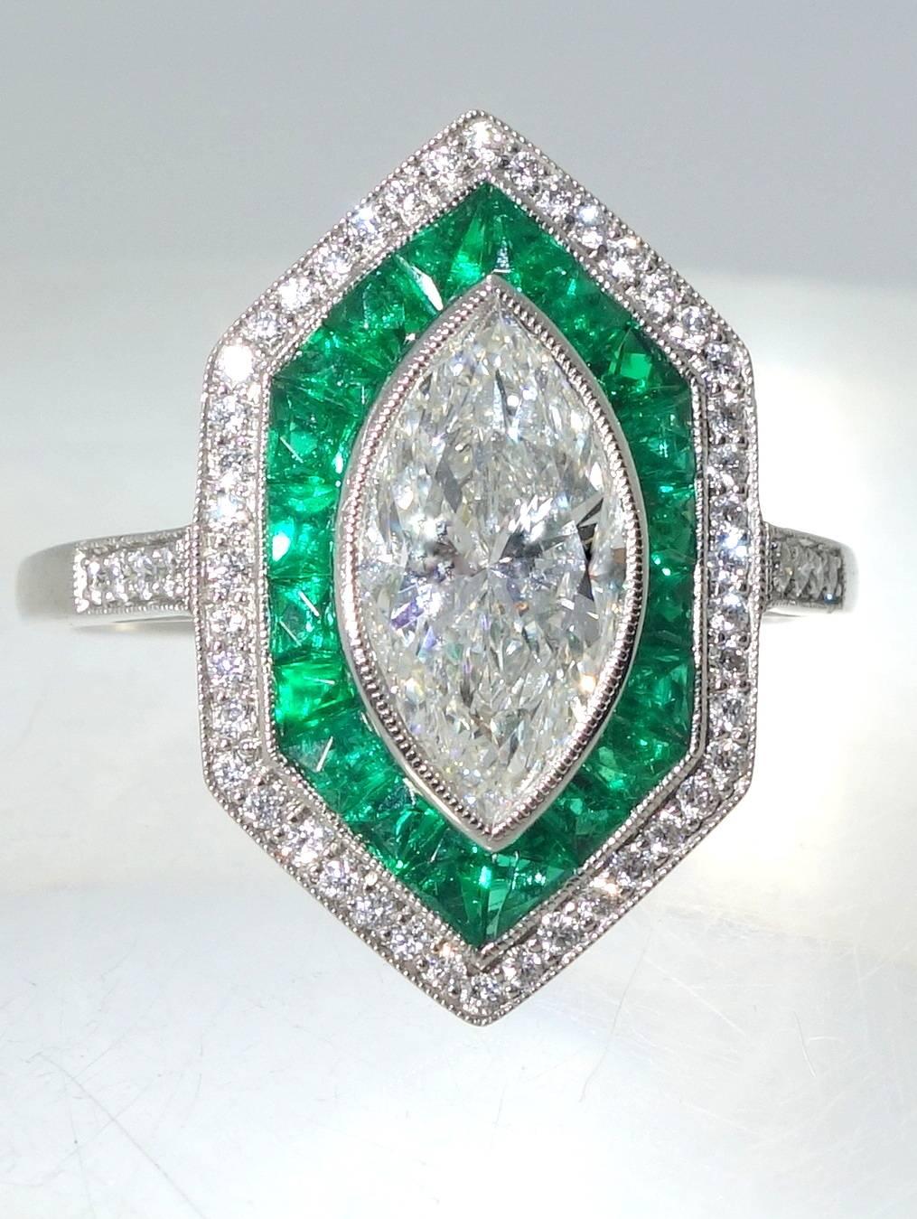 1.36 Carat GIA Certified Diamond Emerald Platinum Ring In Excellent Condition In Aspen, CO