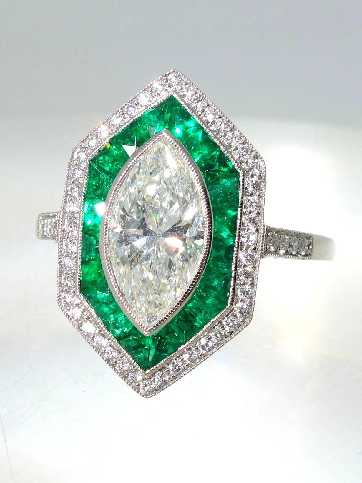 1.36 Carat GIA Certified Diamond Emerald Platinum Ring 2