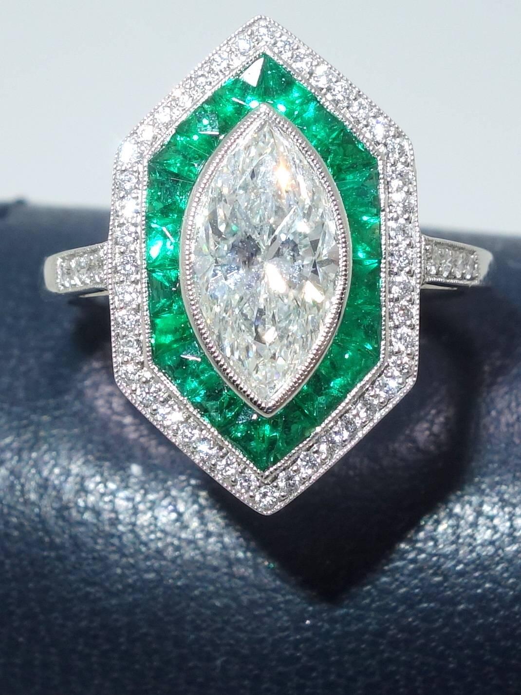 1.36 Carat GIA Certified Diamond Emerald Platinum Ring 3