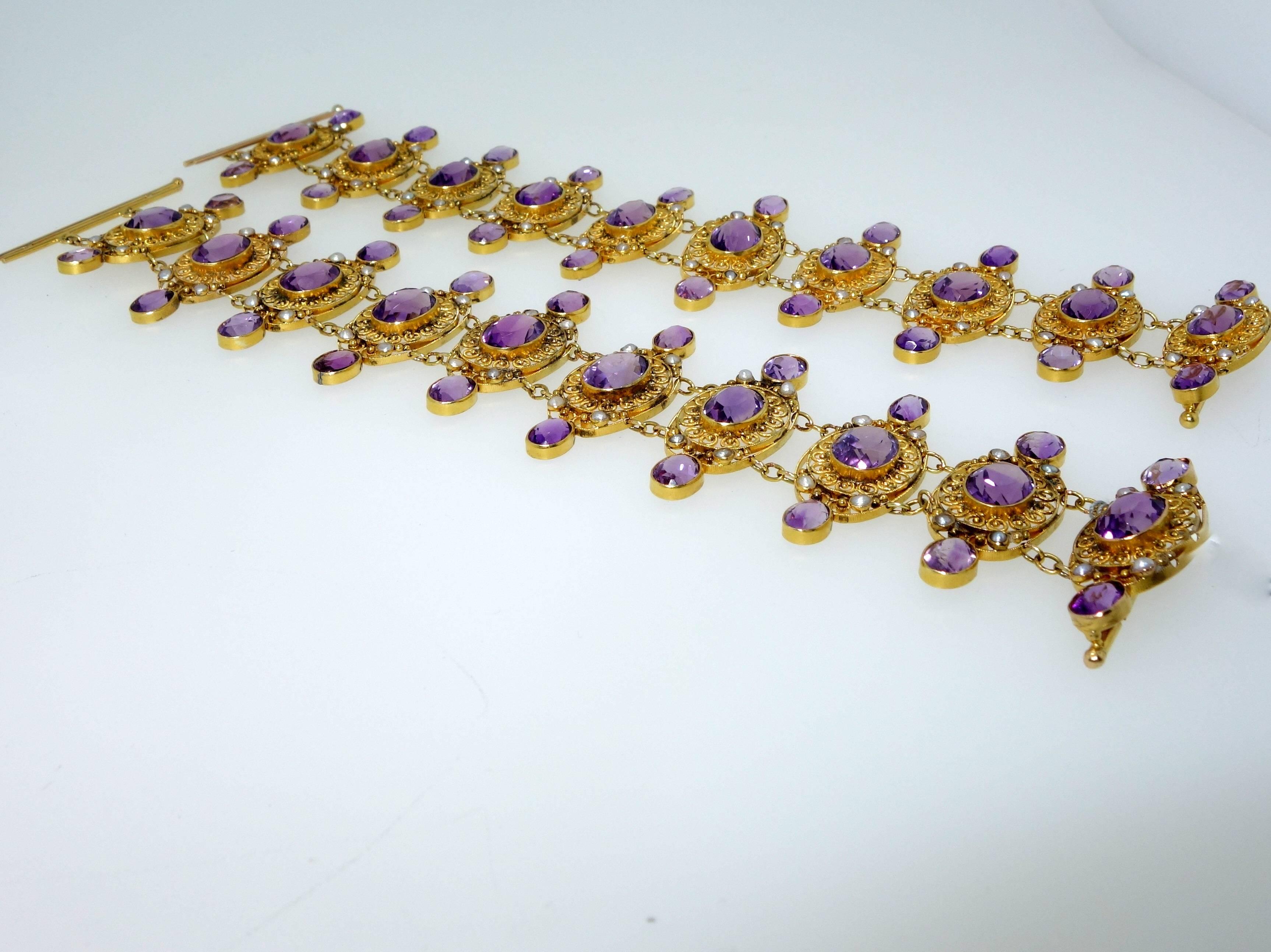 Victorian Matching Amethyst Pearl Gold Bracelets And Necklace 2