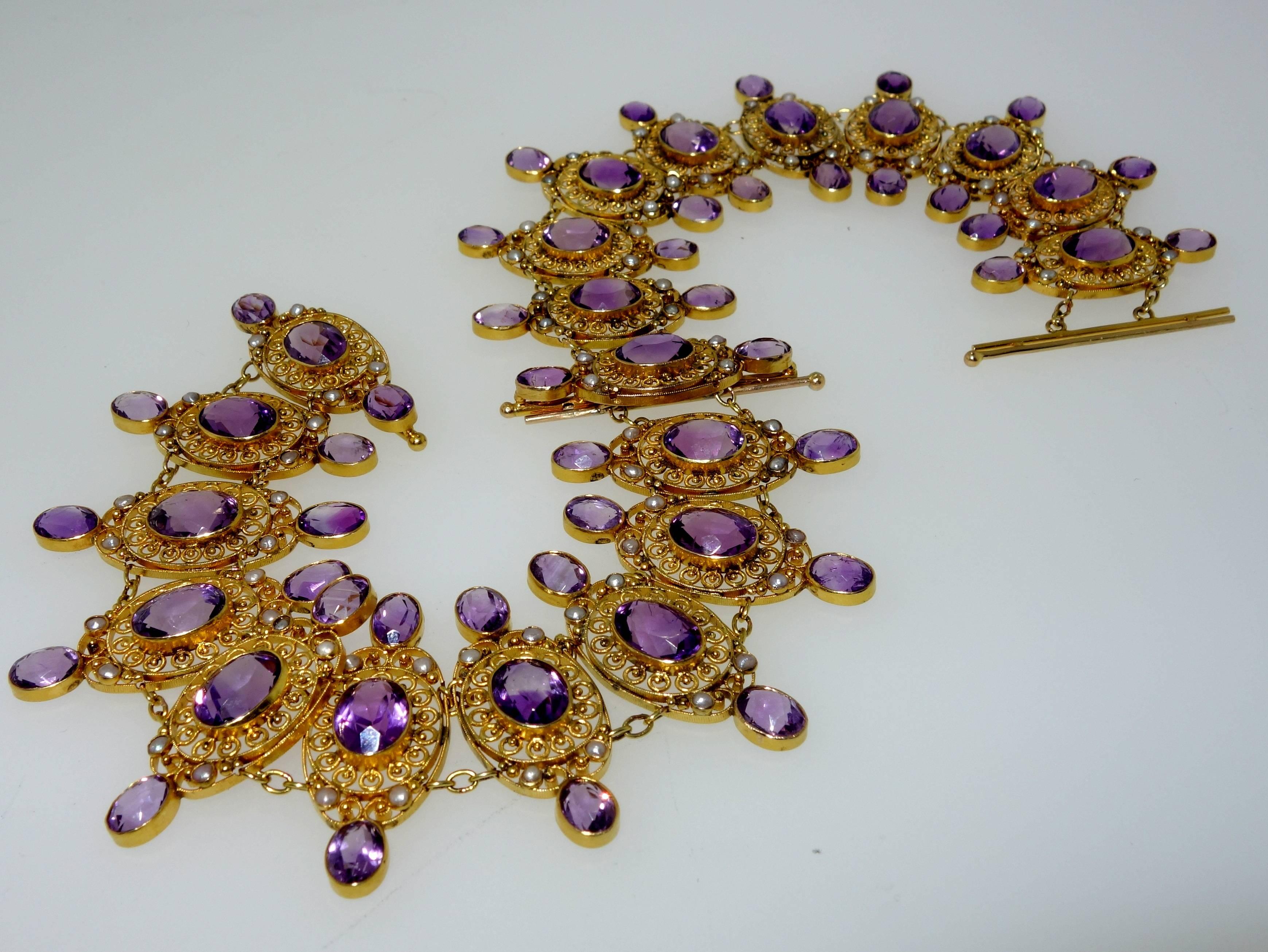 Victorian Matching Amethyst Pearl Gold Bracelets And Necklace 3