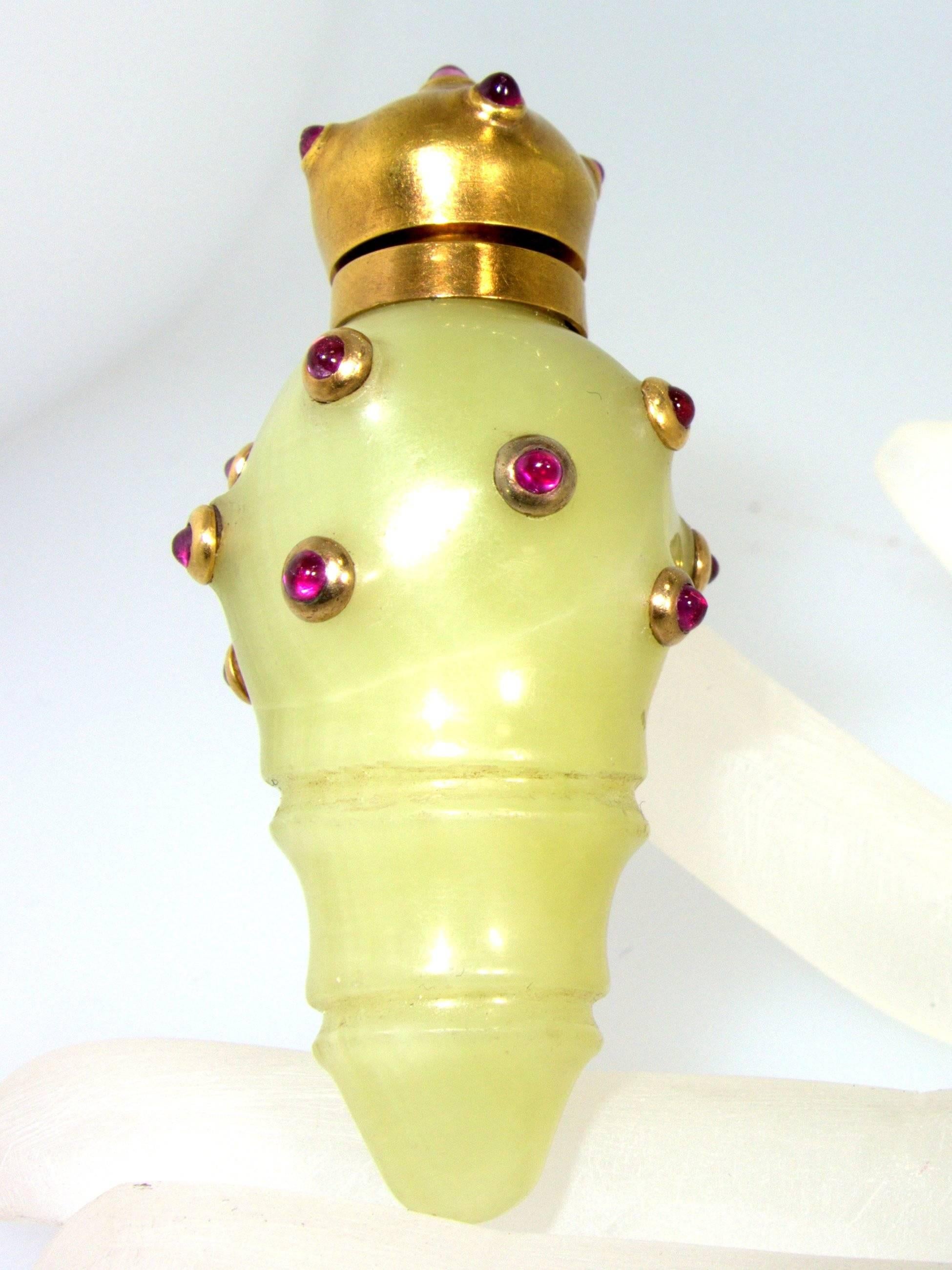 Women's Antique Ruby Gold Bowenite Perfume Bottle