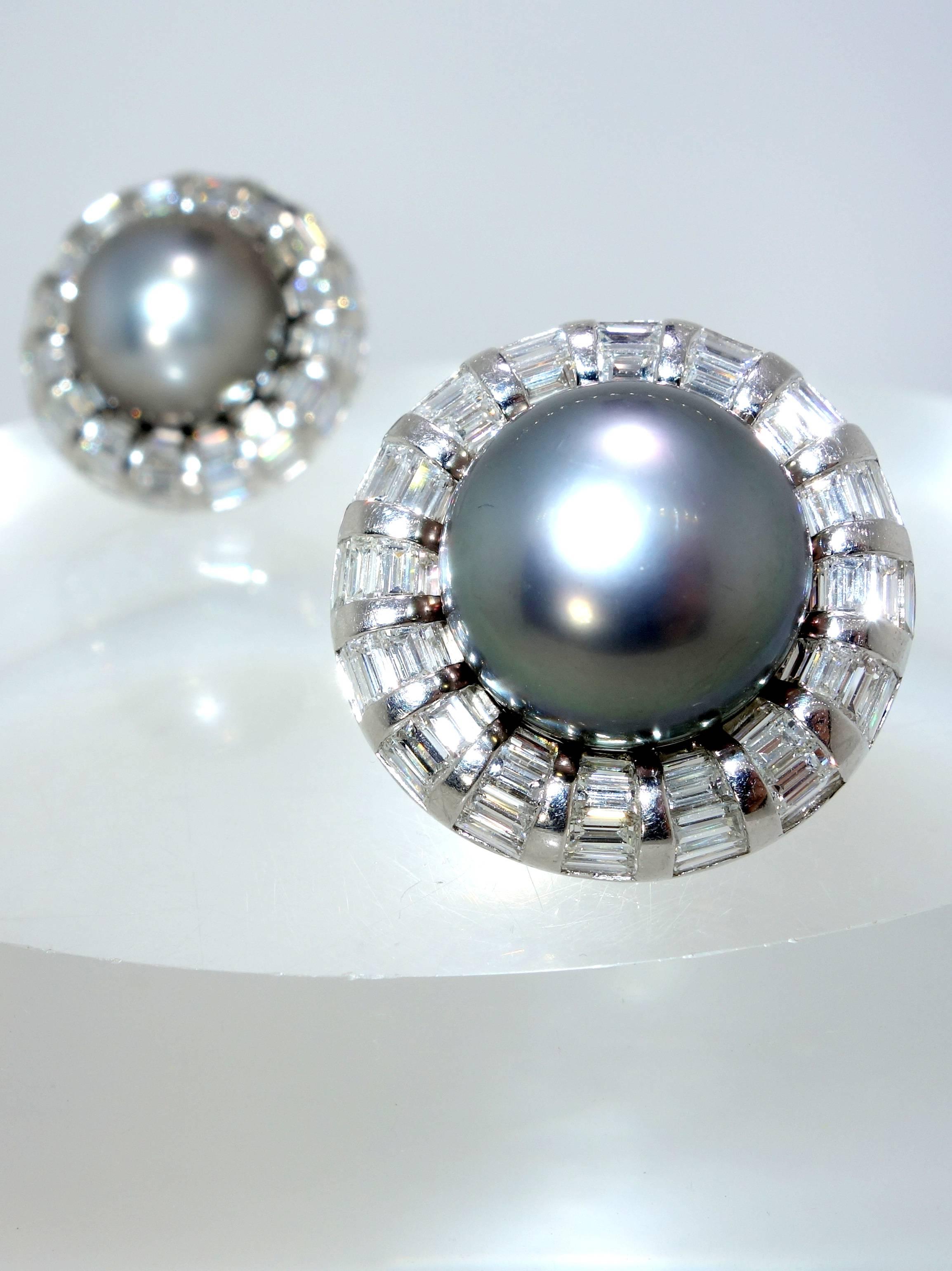 Contemporary Pearl Diamond Platinum Earrings