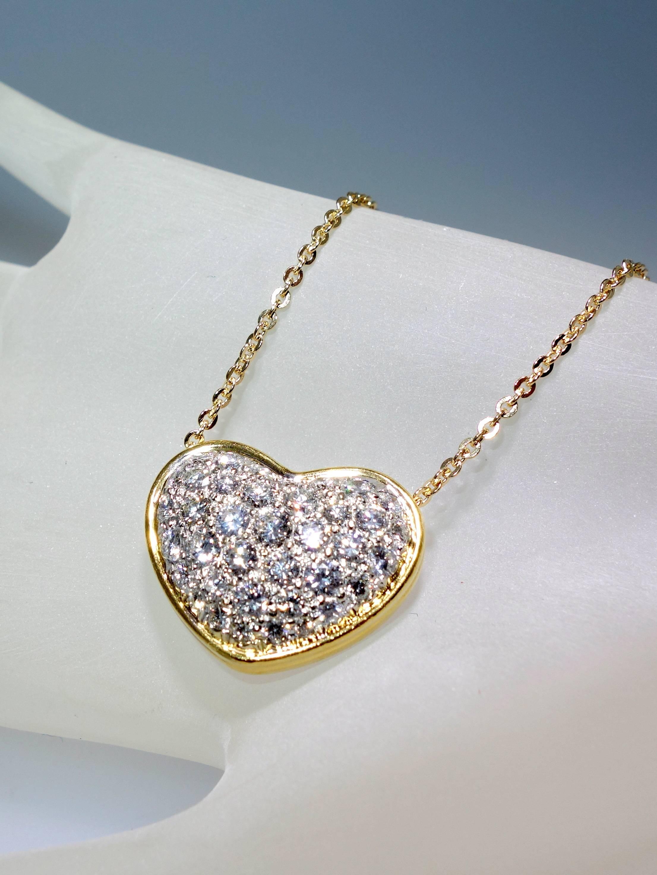Contemporary Very Long Diamond Pave Gold Platinum Heart Sautoir Necklace