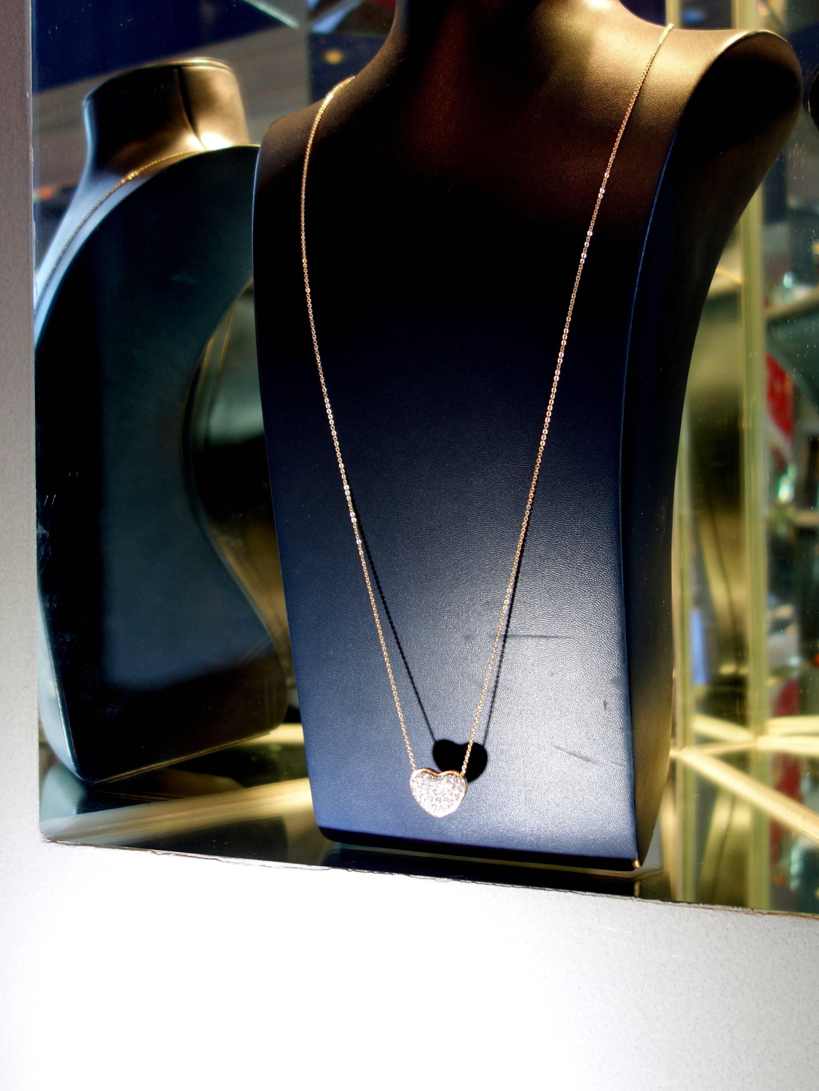 Very Long Diamond Pave Gold Platinum Heart Sautoir Necklace 1