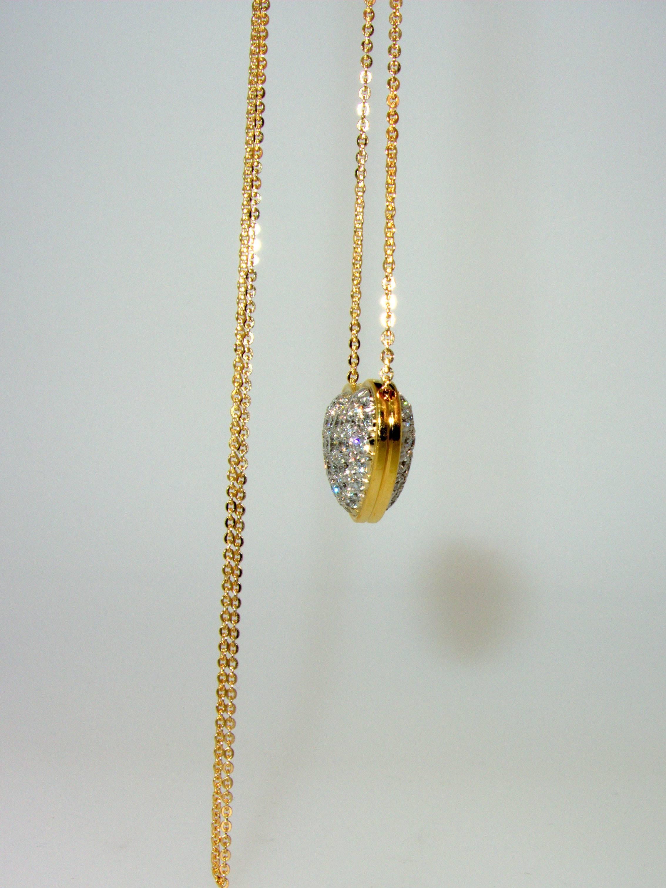 Very Long Diamond Pave Gold Platinum Heart Sautoir Necklace 4
