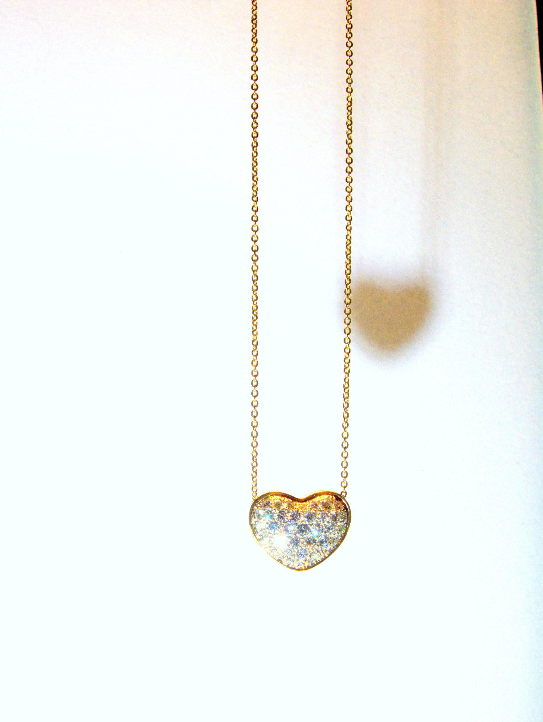 Very Long Diamond Pave Gold Platinum Heart Sautoir Necklace In Excellent Condition In Aspen, CO