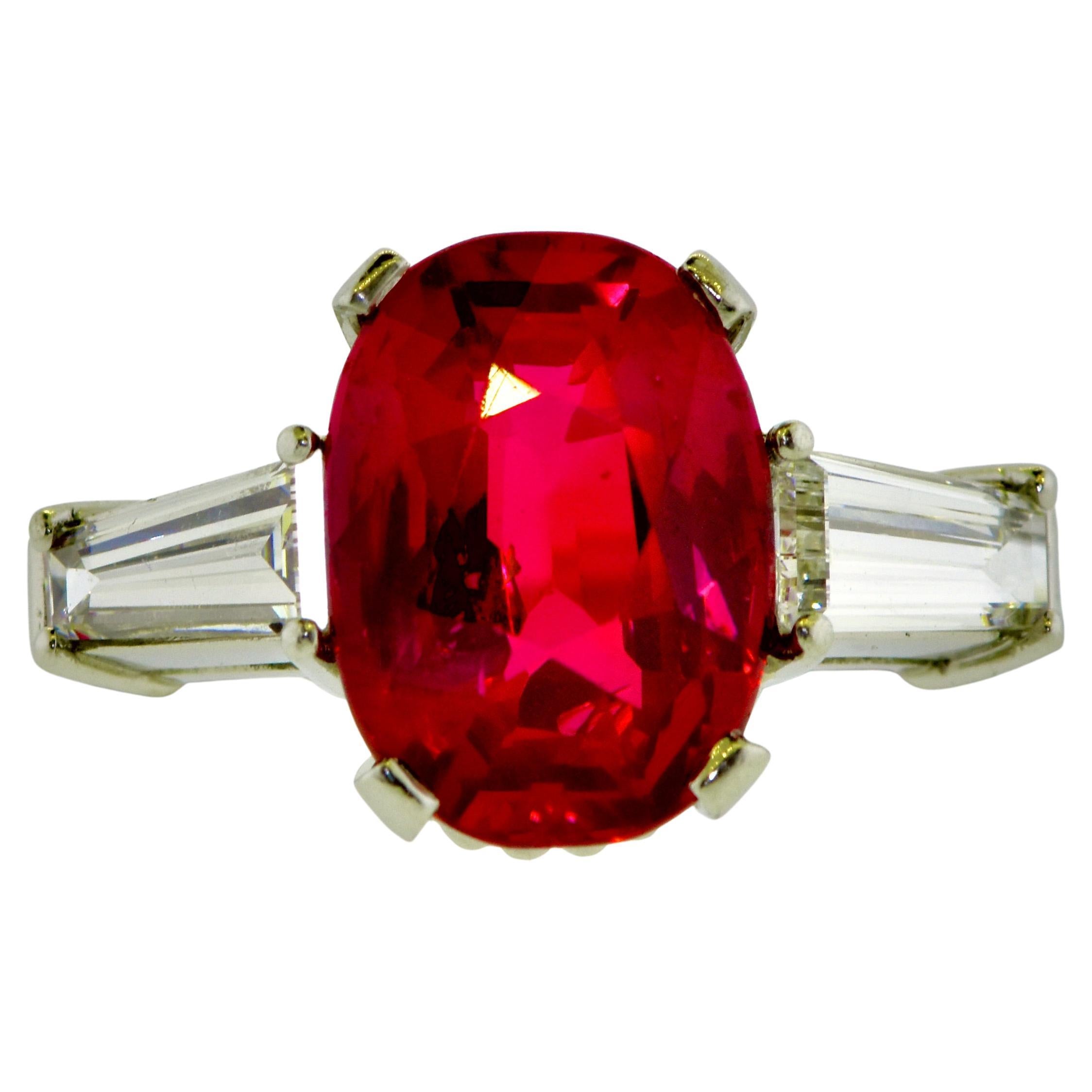 AGL Certified Unheated Gem Burma Ruby, 4.71 Cts., and Diamond Plat, Ring c. 1950