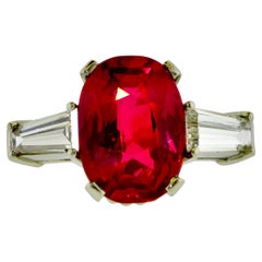 Vintage AGL Certified Unheated Gem Burma Ruby, 4.71 Cts., and Diamond Plat, Ring c. 1950