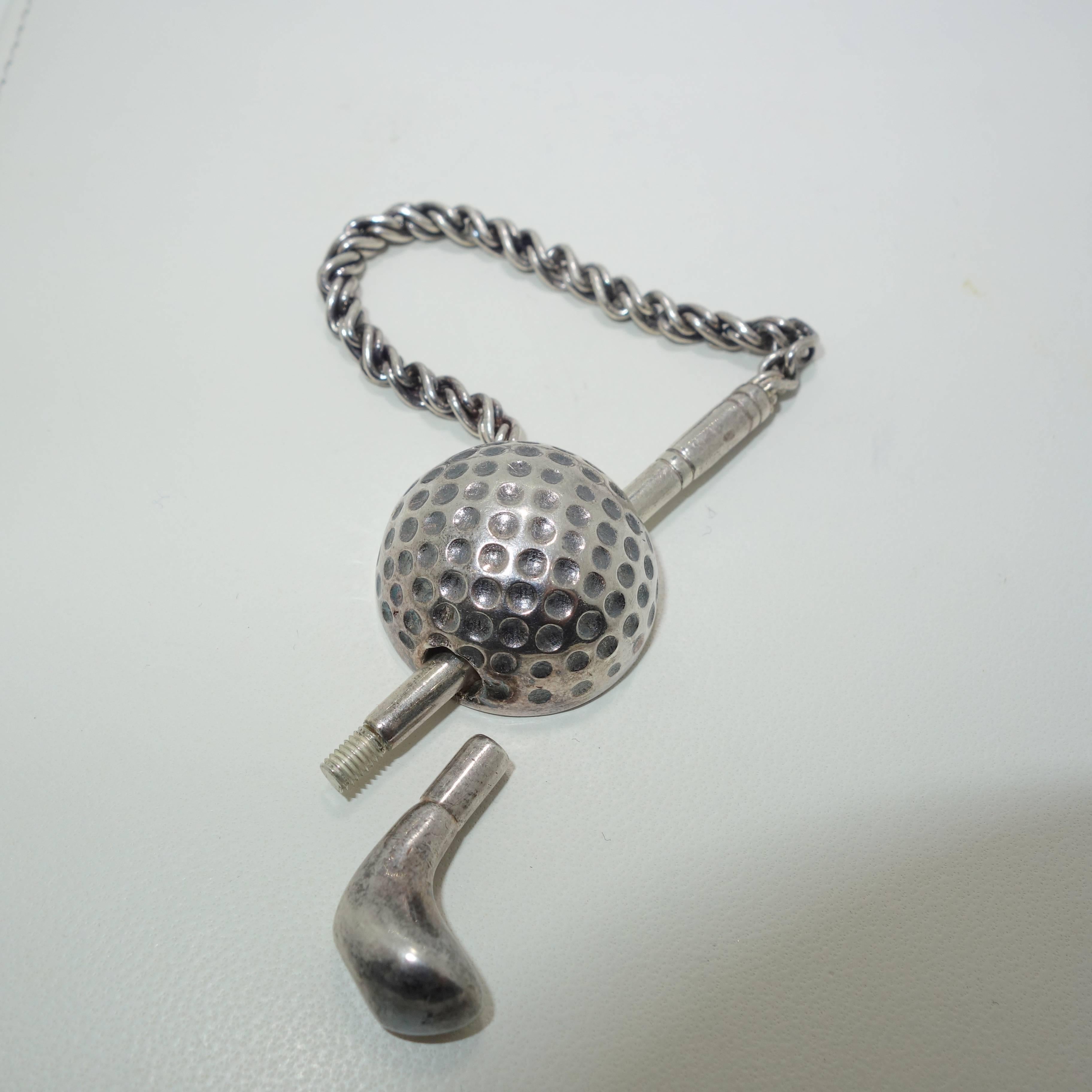 Contemporary Golf Motif Silver Key Chain