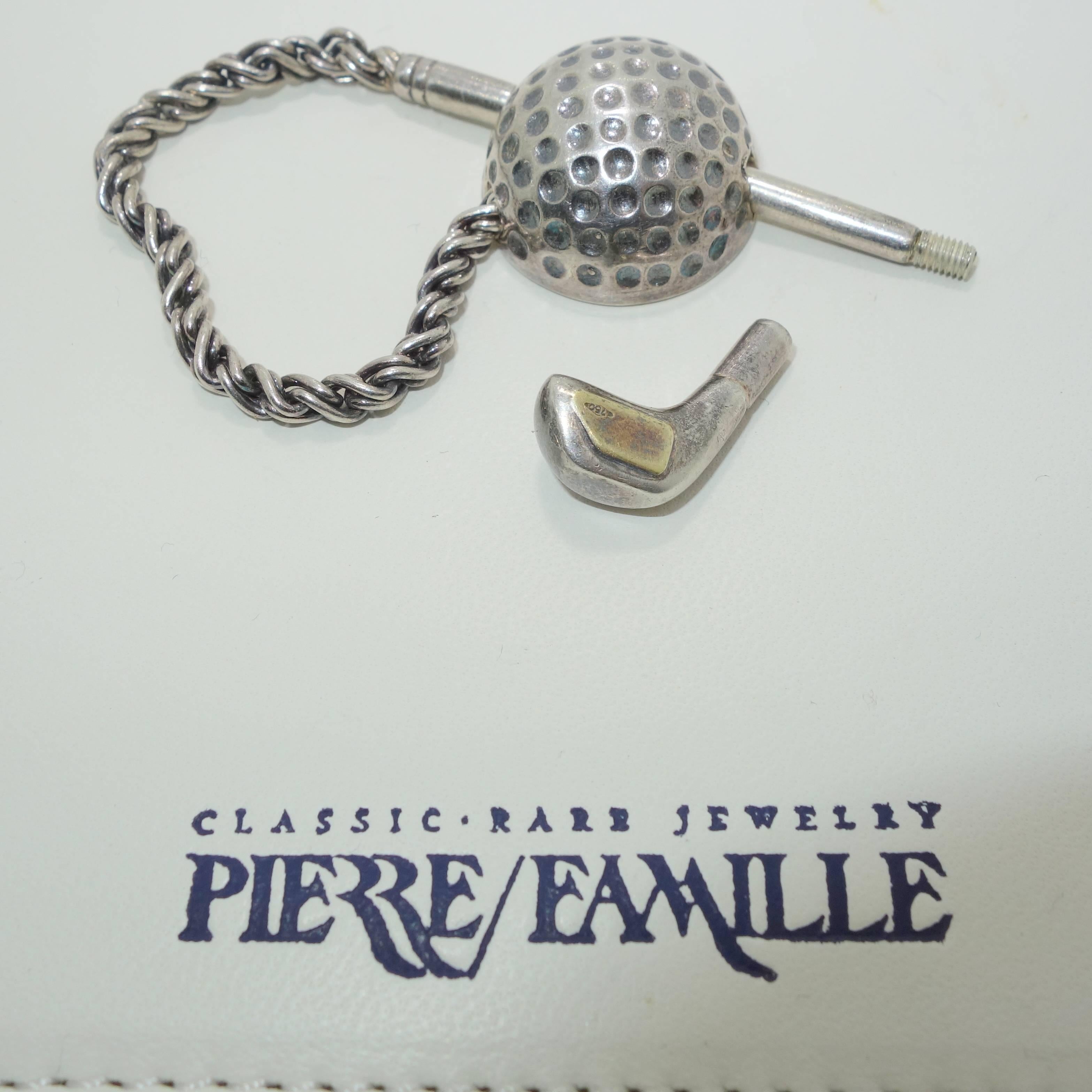 Golf Motif Silver Key Chain In Excellent Condition In Aspen, CO