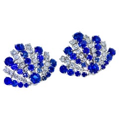 Sapphire and Diamond Striking Fan Motif Earrings