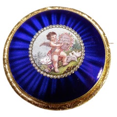 Antike Emaille-Brosche auf gewebtem Perlenkragen, um 1800
