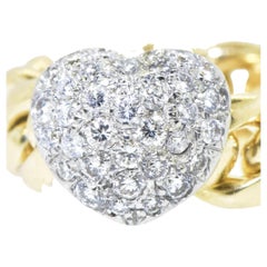 Valente Milano, bague contemporaine en or jaune 18 carats et platine pavé de diamants à motif de cœur