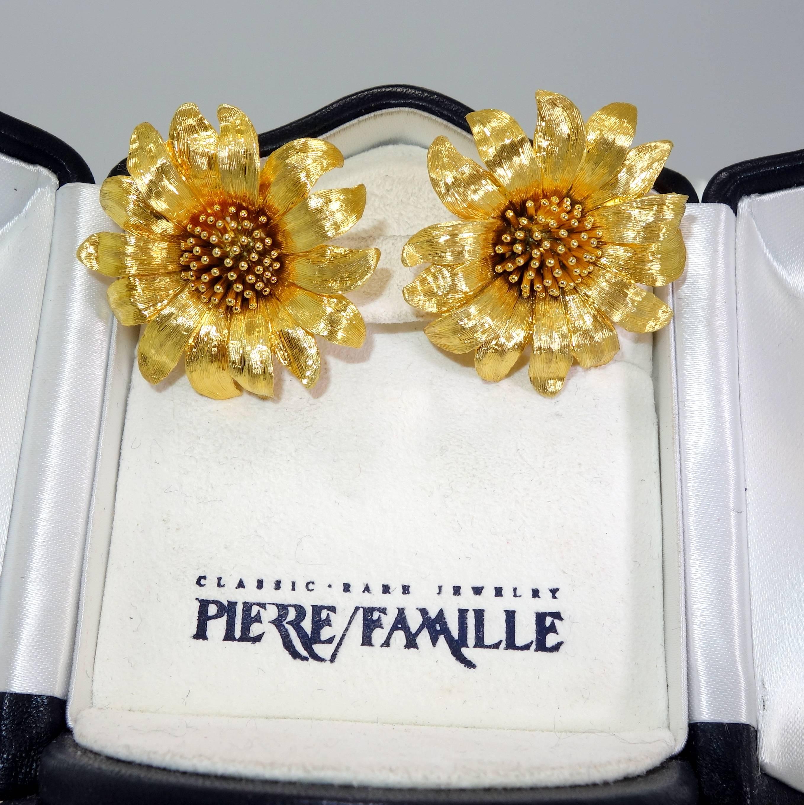 Contemporary Gold Sunflower Earrings