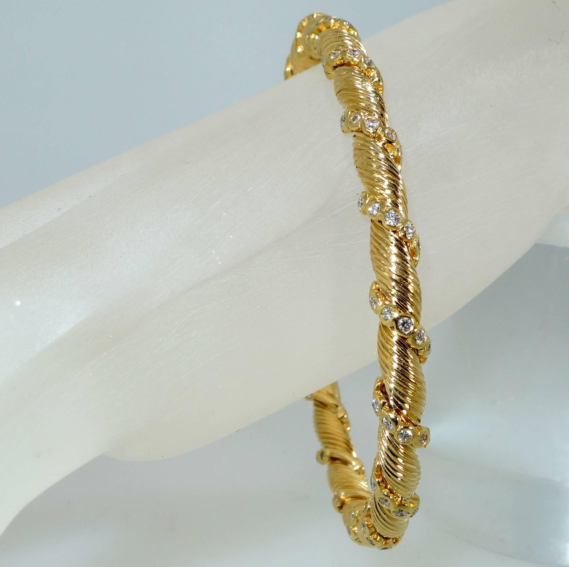 Contemporary Van Cleef & Arpels Diamond Gold Bangle Bracelet