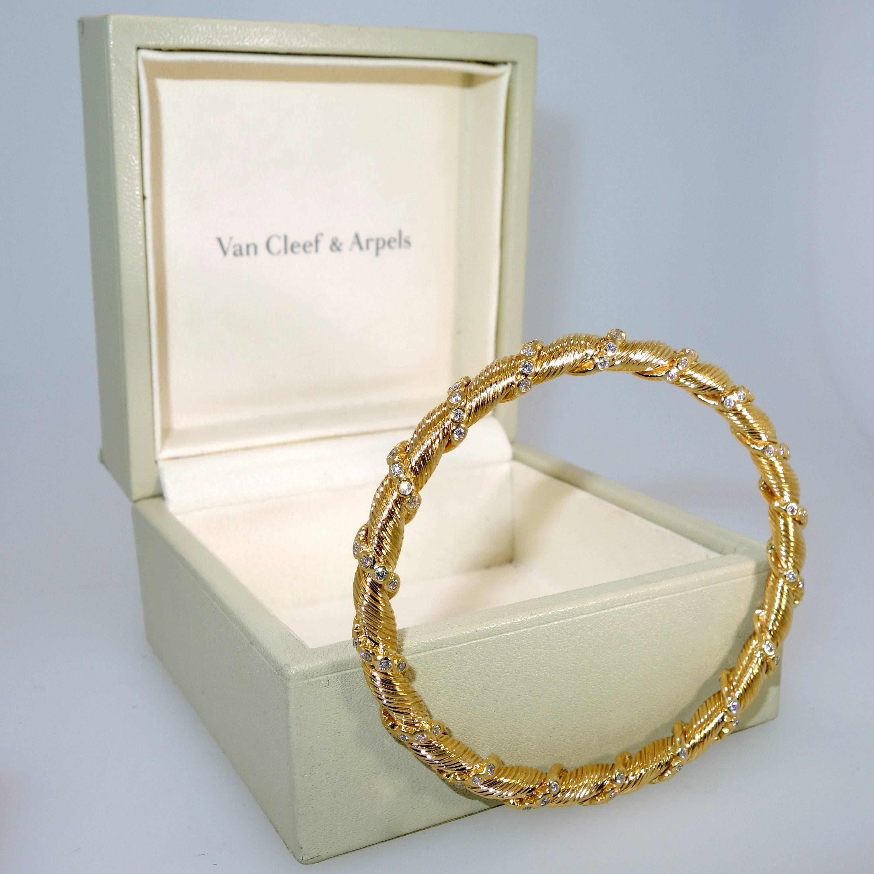 Van Cleef & Arpels Diamond Gold Bangle Bracelet In Excellent Condition In Aspen, CO