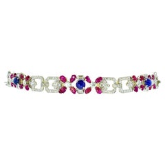 Tutti Frutti Art Deco Antique Diamond, Ruby & Sapphire Plat, Bracelet circa 1922