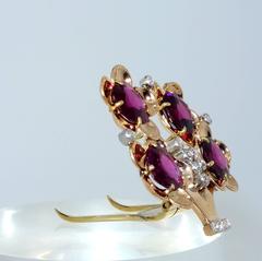 1940s Cartier Garnet Gold Platinum Tree Motif Clip