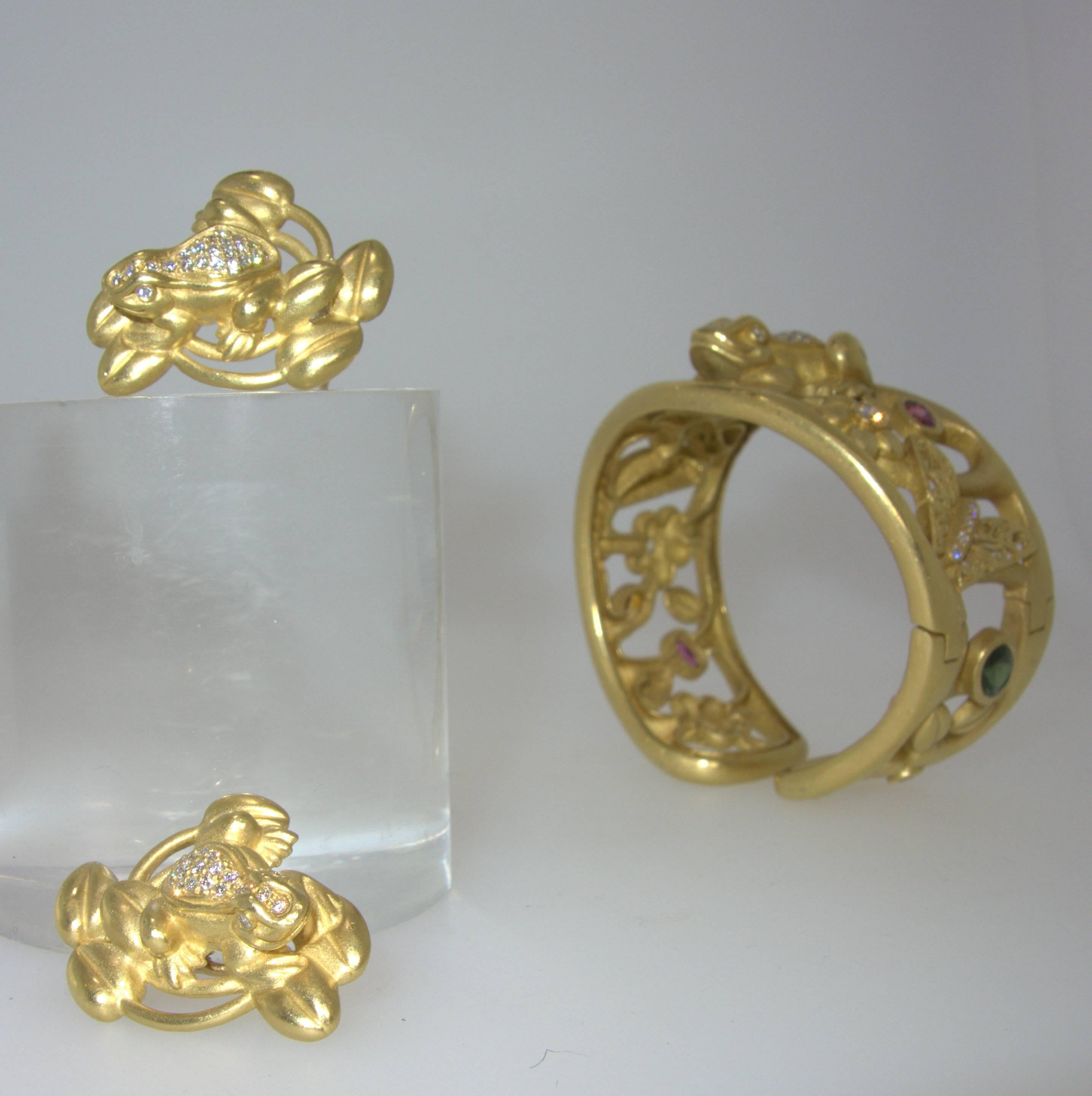 Contemporary Kieselstein-Cord Unusual Gemstone Diamond Gold Bracelet and Earrings Set