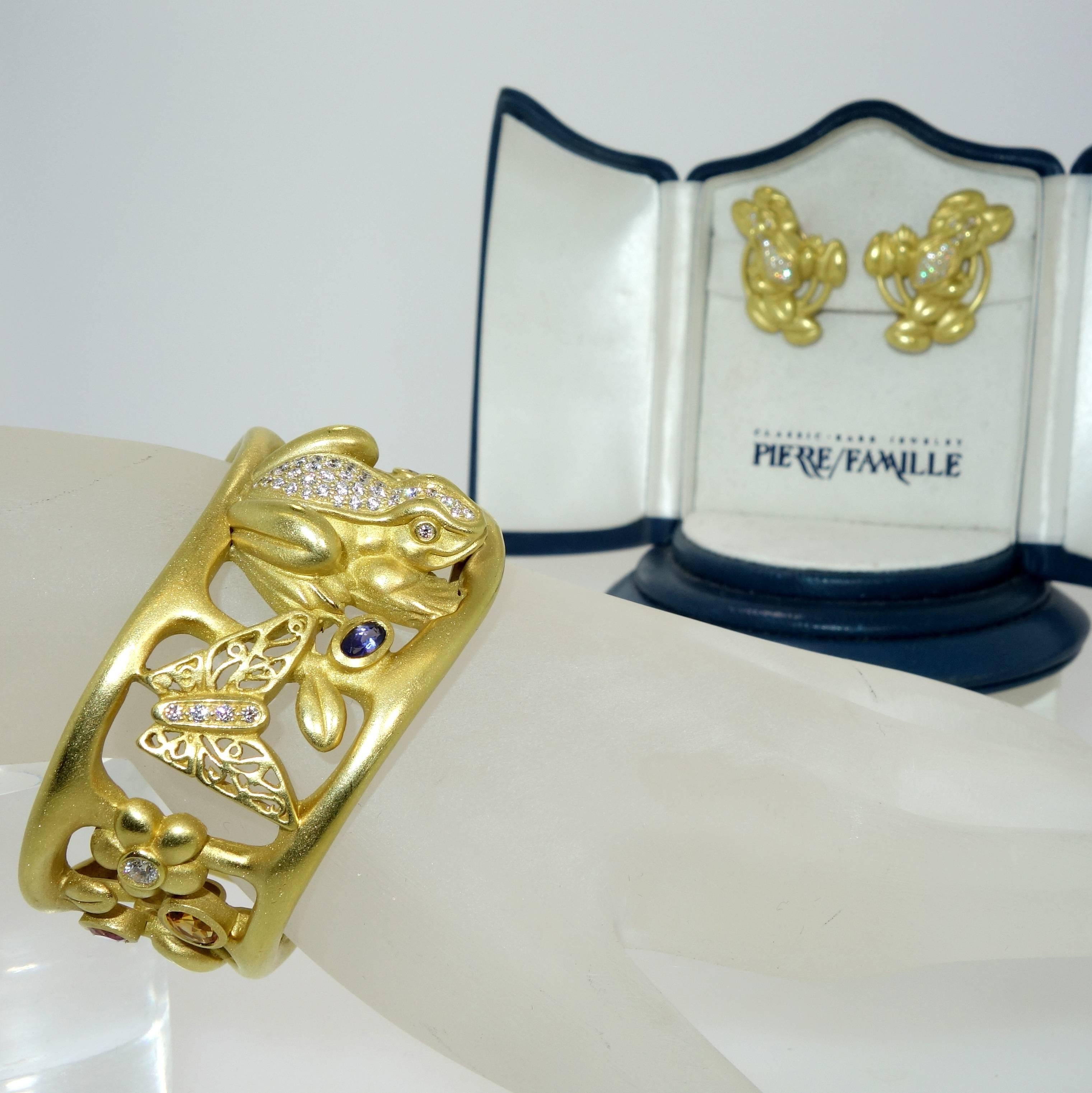 Kieselstein-Cord Unusual Gemstone Diamond Gold Bracelet and Earrings Set In Excellent Condition In Aspen, CO