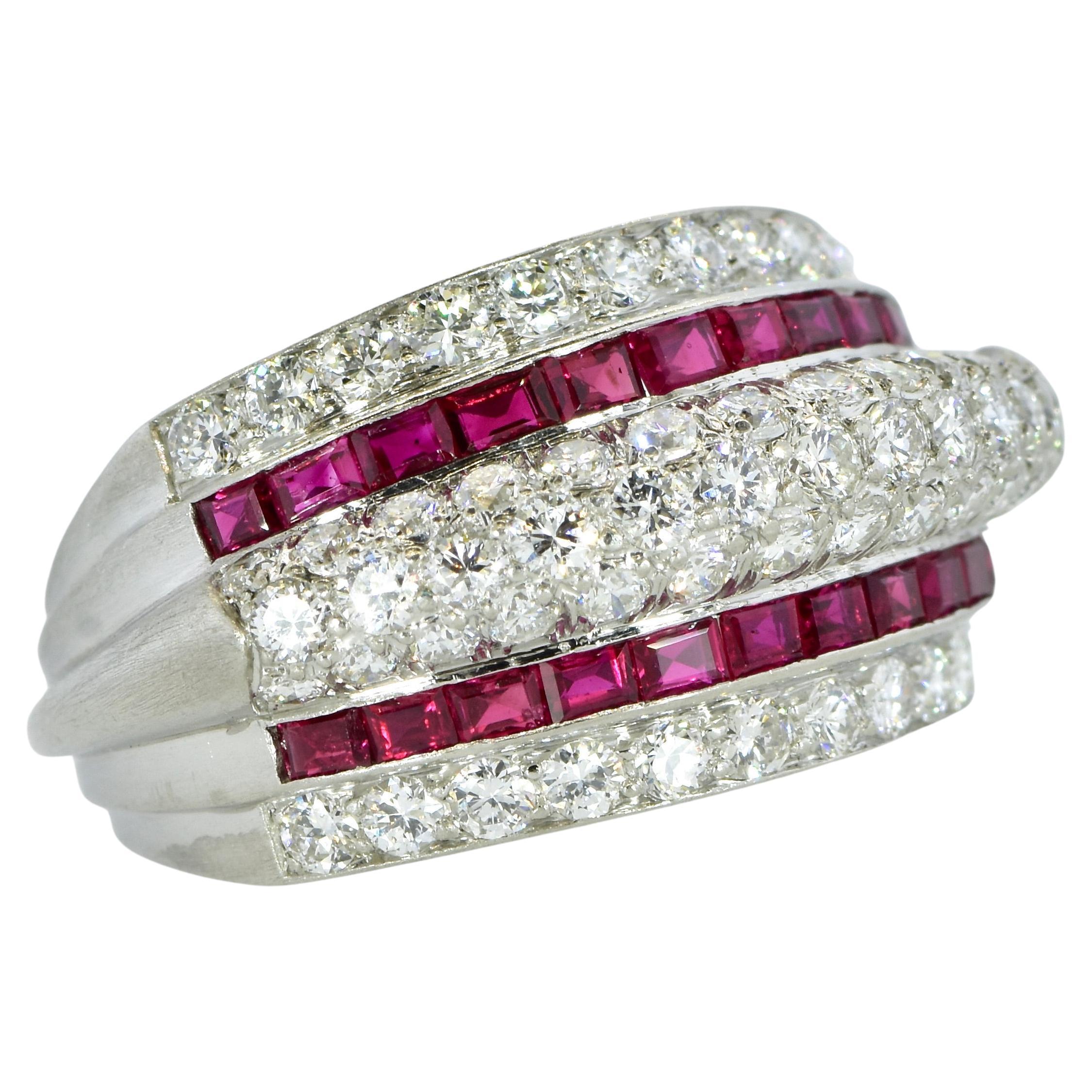 Art Deco 3 Carat Diamond and Ruby Tablet or Plaque Ring in Platinum ...
