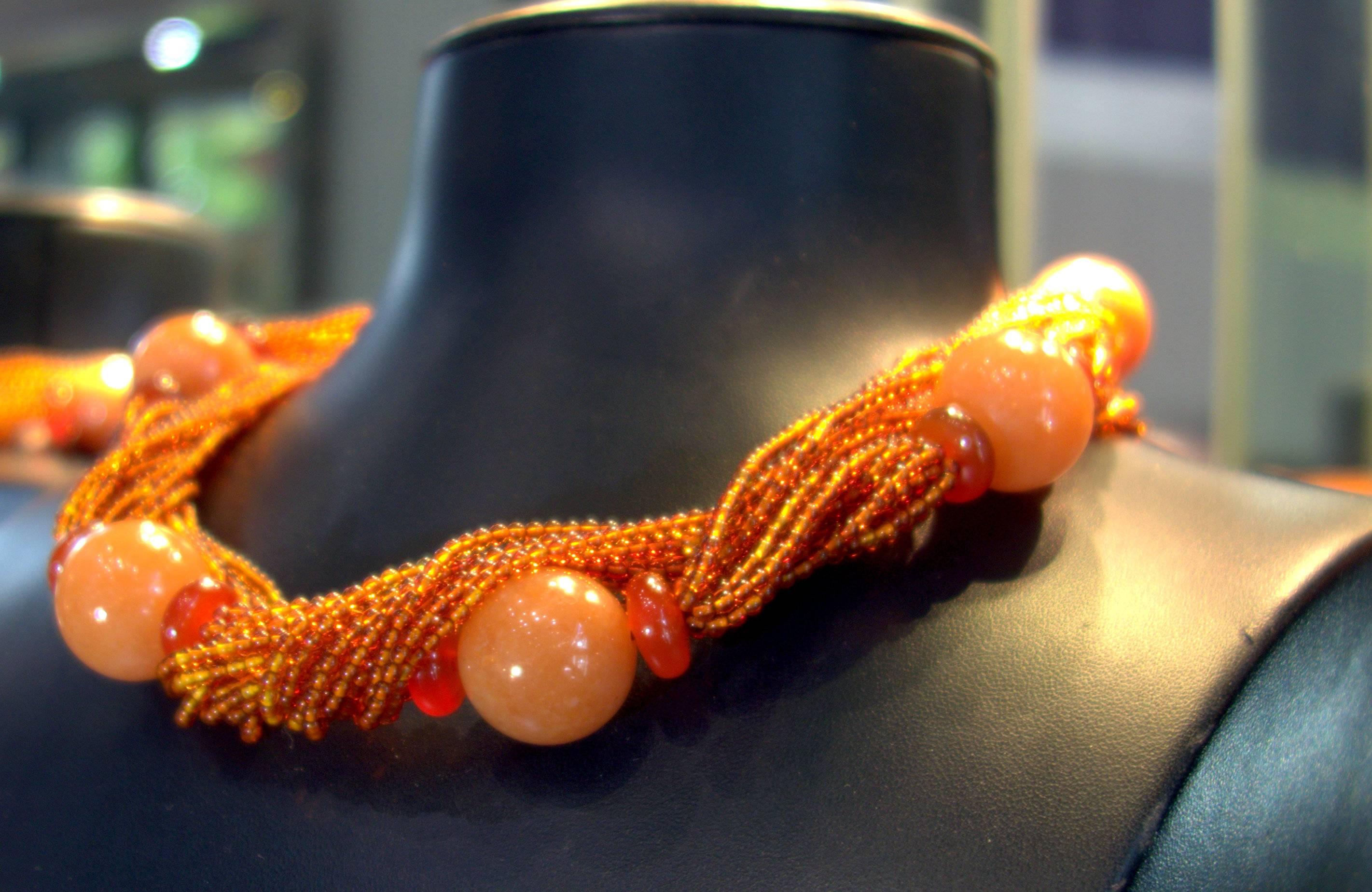 Contemporary Carnelian and amber necklace
