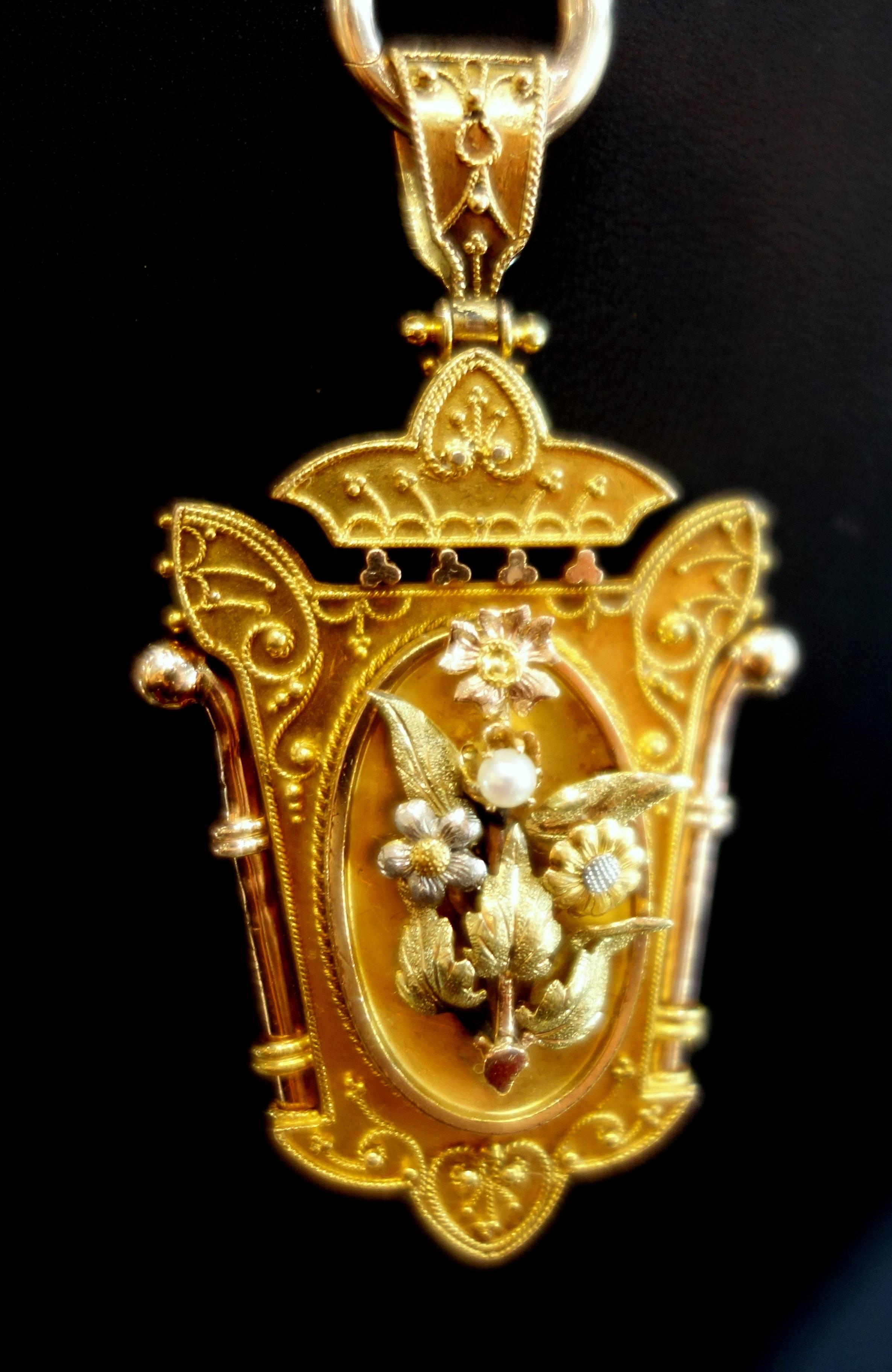 1860s Victorian Braided Gold Necklace and Locket In Excellent Condition In Aspen, CO