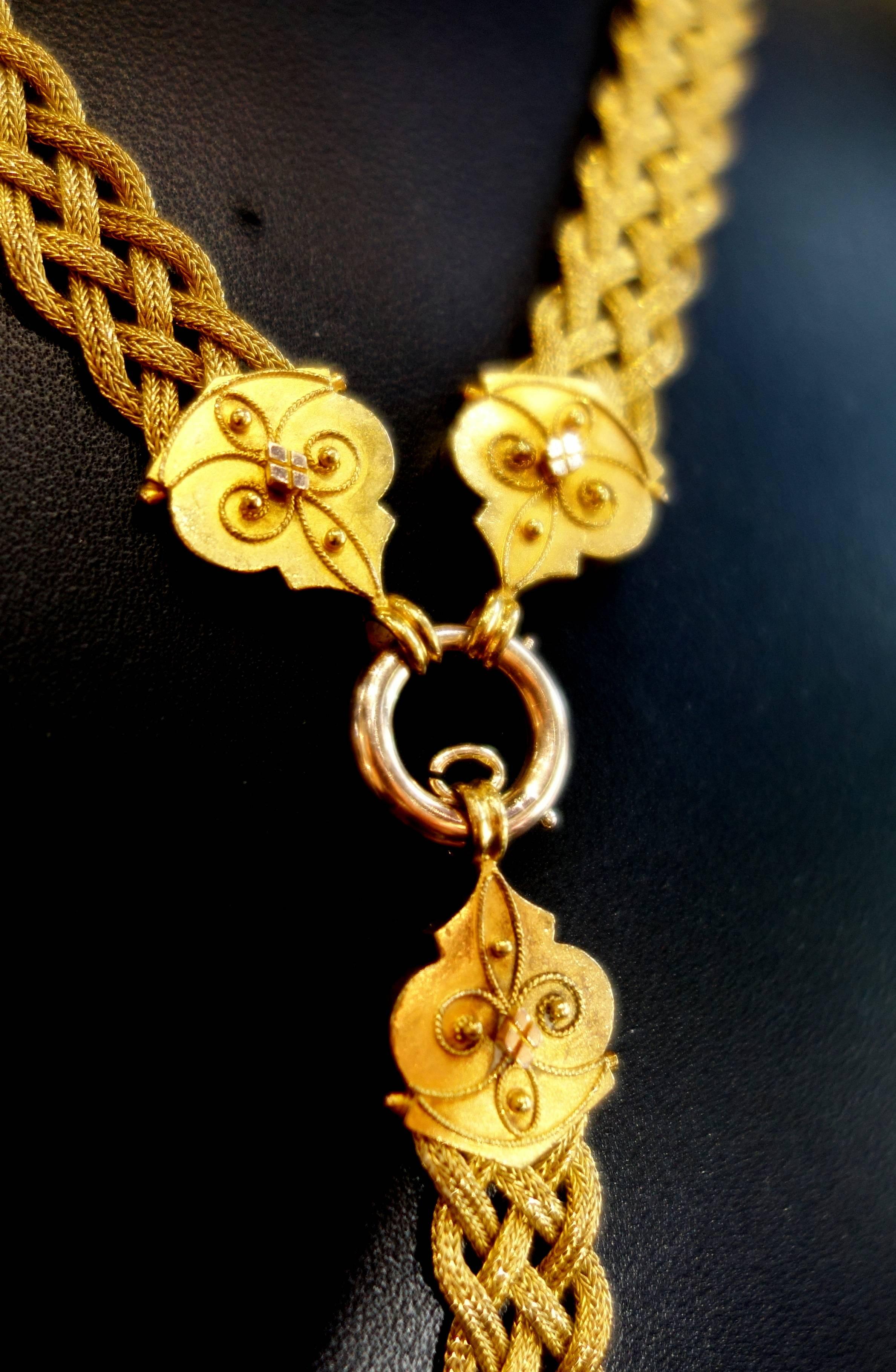 Women's 1860s Victorian Braided Gold Necklace and Locket