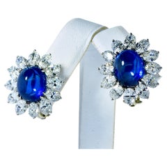 Vintage Sapphires, weighing 16.77cts., are accented with Fine  Diamond in 18K Earrings