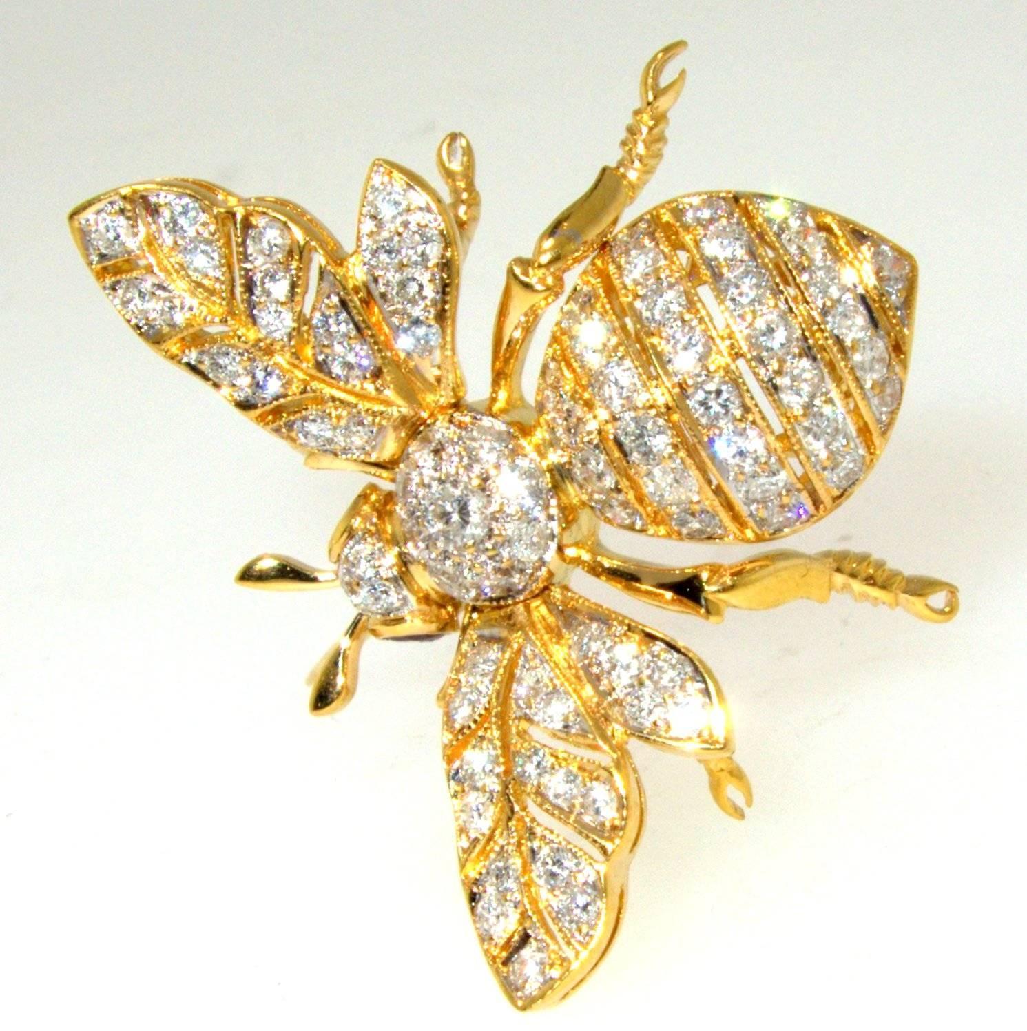 Diamond Gold Bumble Bee Brooch For Sale at 1stdibs