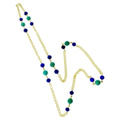 Vintage Long Gold Chain interspersed with Lapis and Turquoise, c. 1960