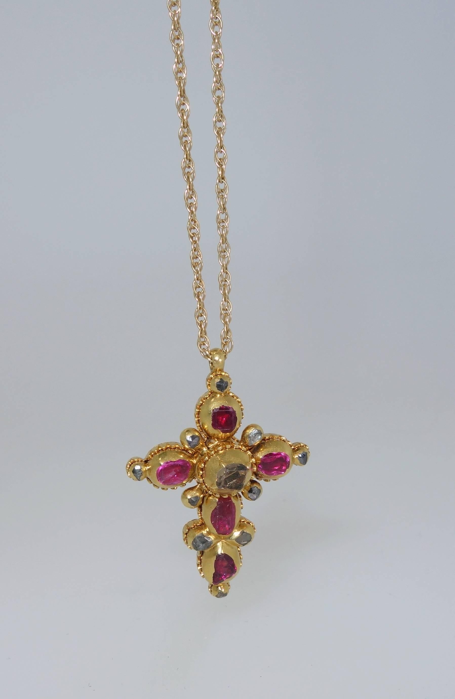 Georgian Rare 18th century ruby and diamond cross.
