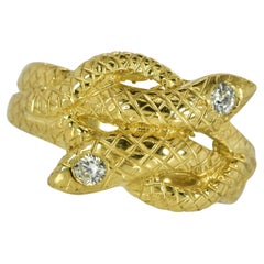 Antike zweireihige Schlange  Ring, der die ewige Liebe in Gold mit  Diamanten 1880